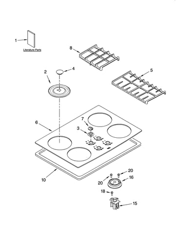 Cooktop, burner and grate parts