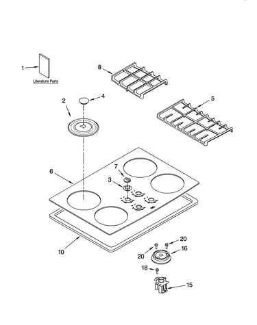 Cooktop, burner and grate parts
