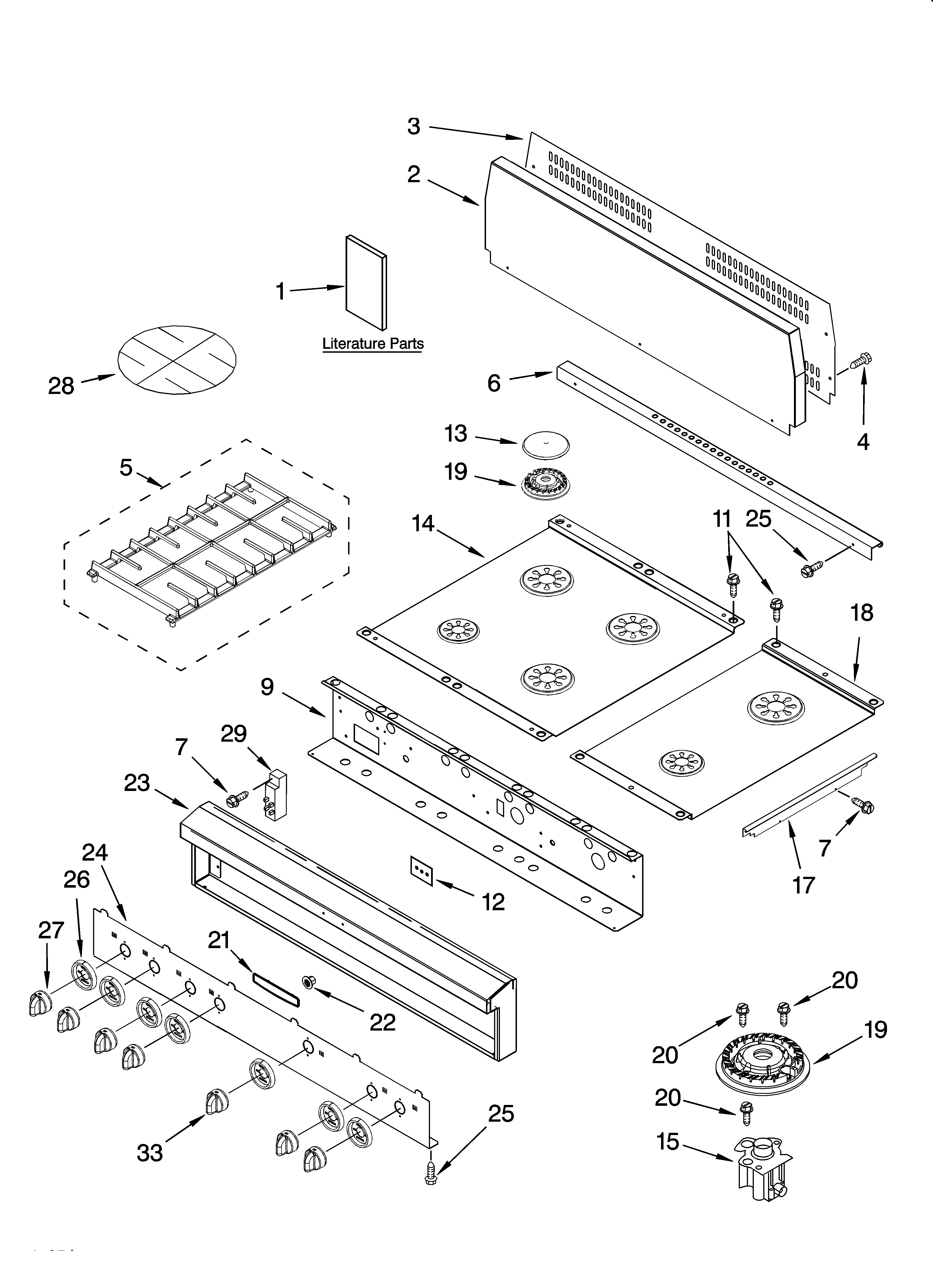 Cooktop, burner and grate parts