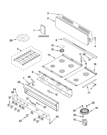 Cooktop, burner and grate parts