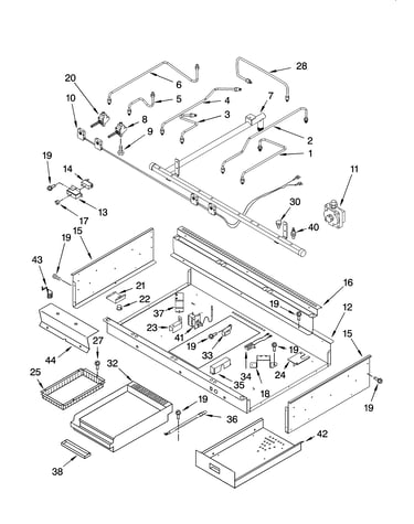 Burner box, gas valves, and switches, optional parts (