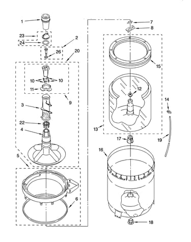 Agitator, basket and tub parts
