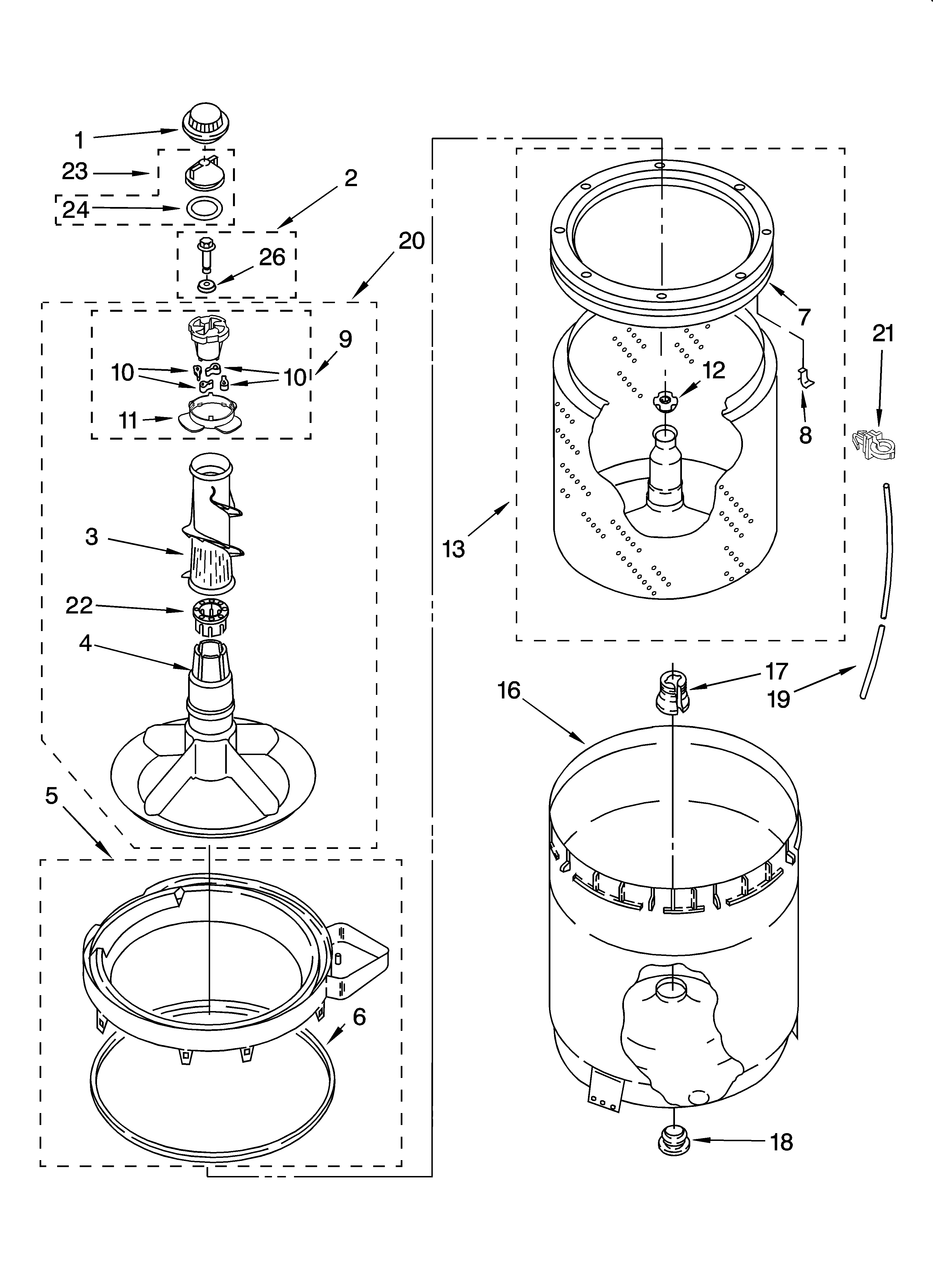 Agitator, basket and tub parts
