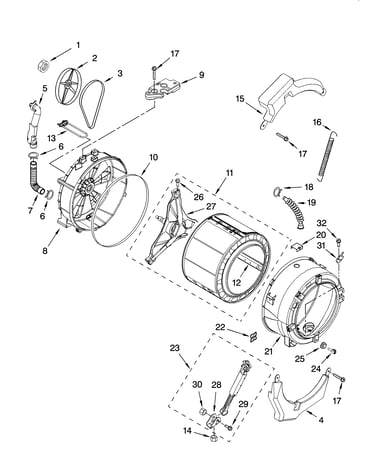 Tub and basket parts, optional parts (not included)