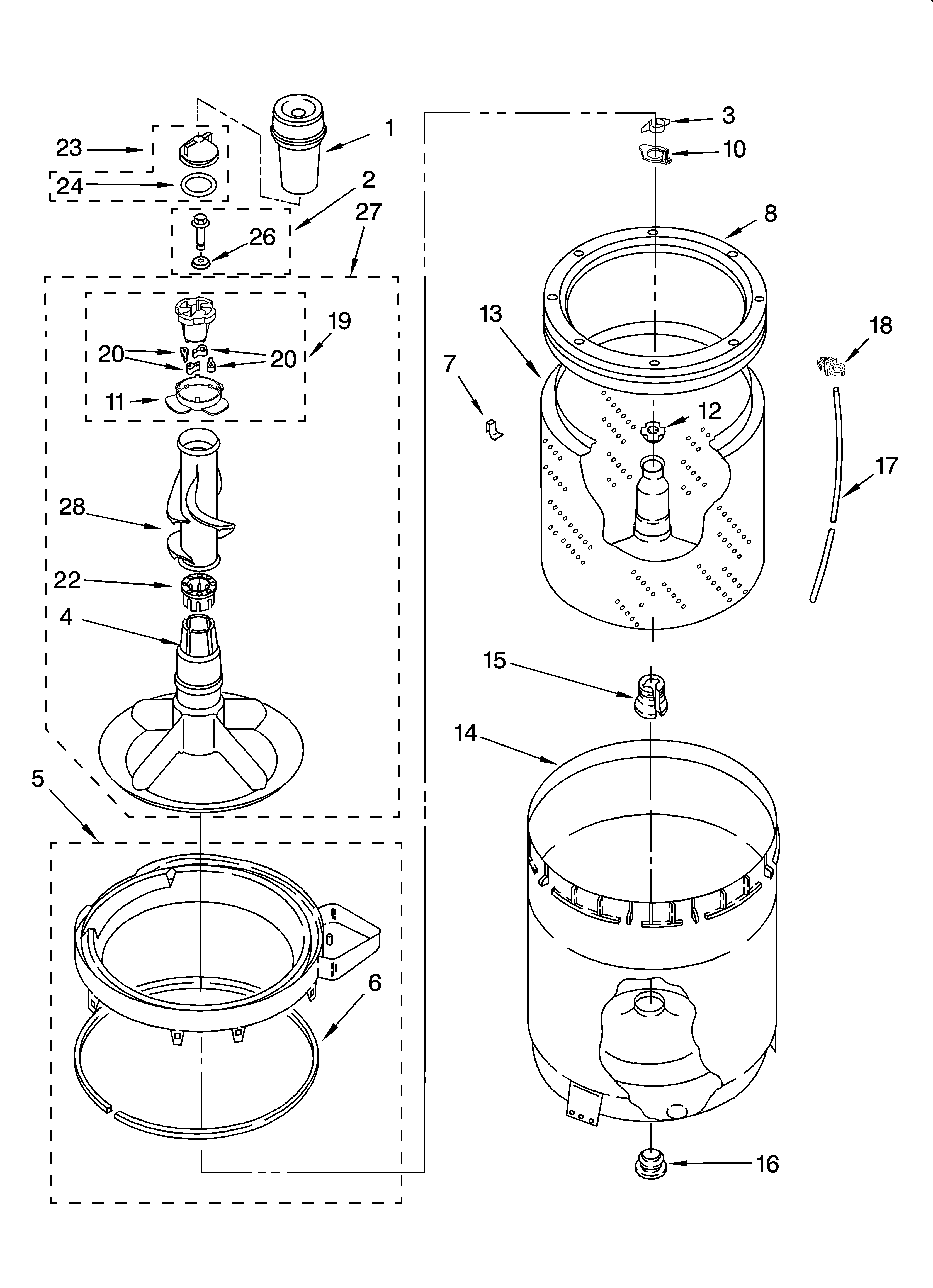 Agitator, basket and tub parts