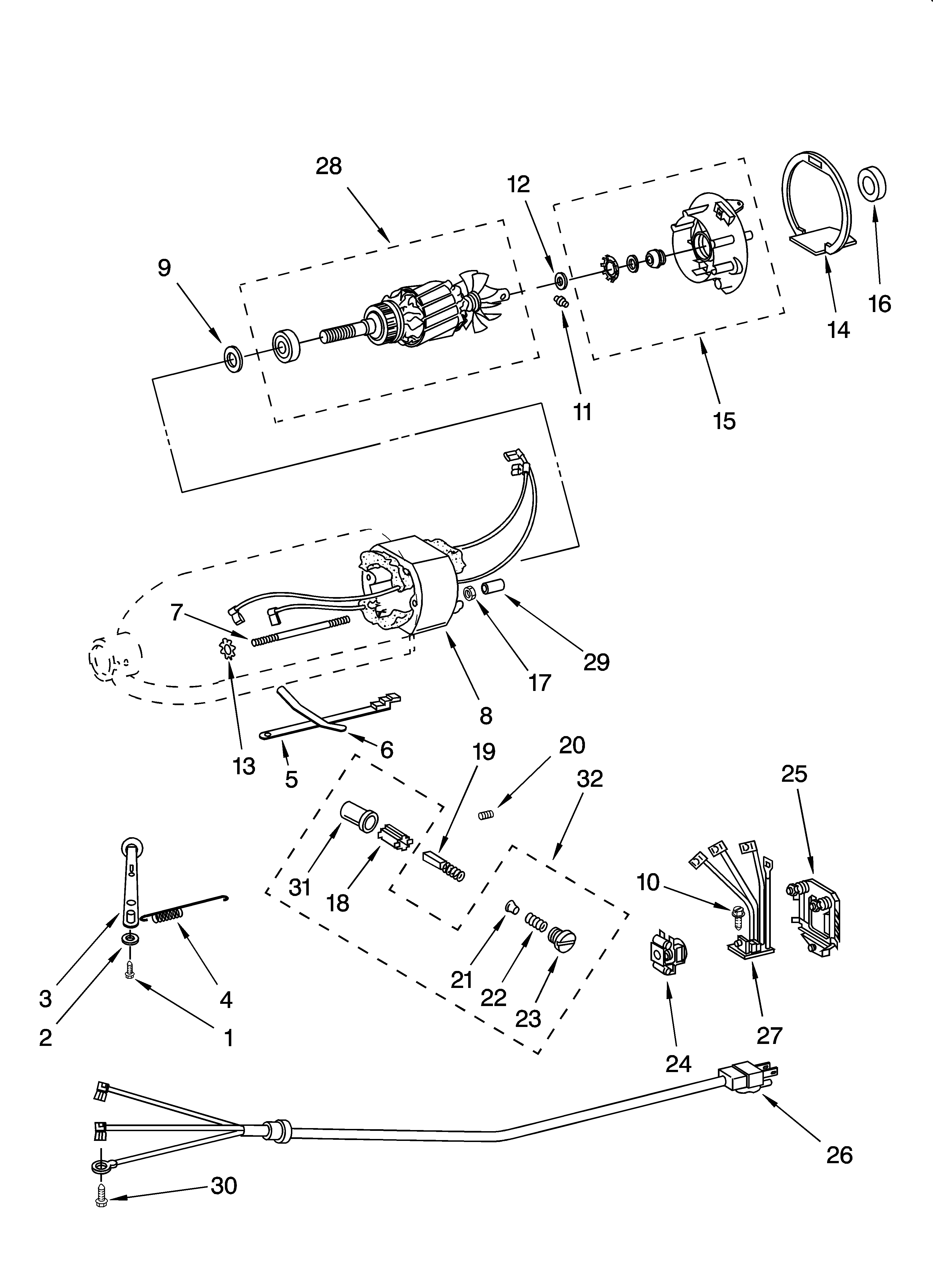 Motor and control parts