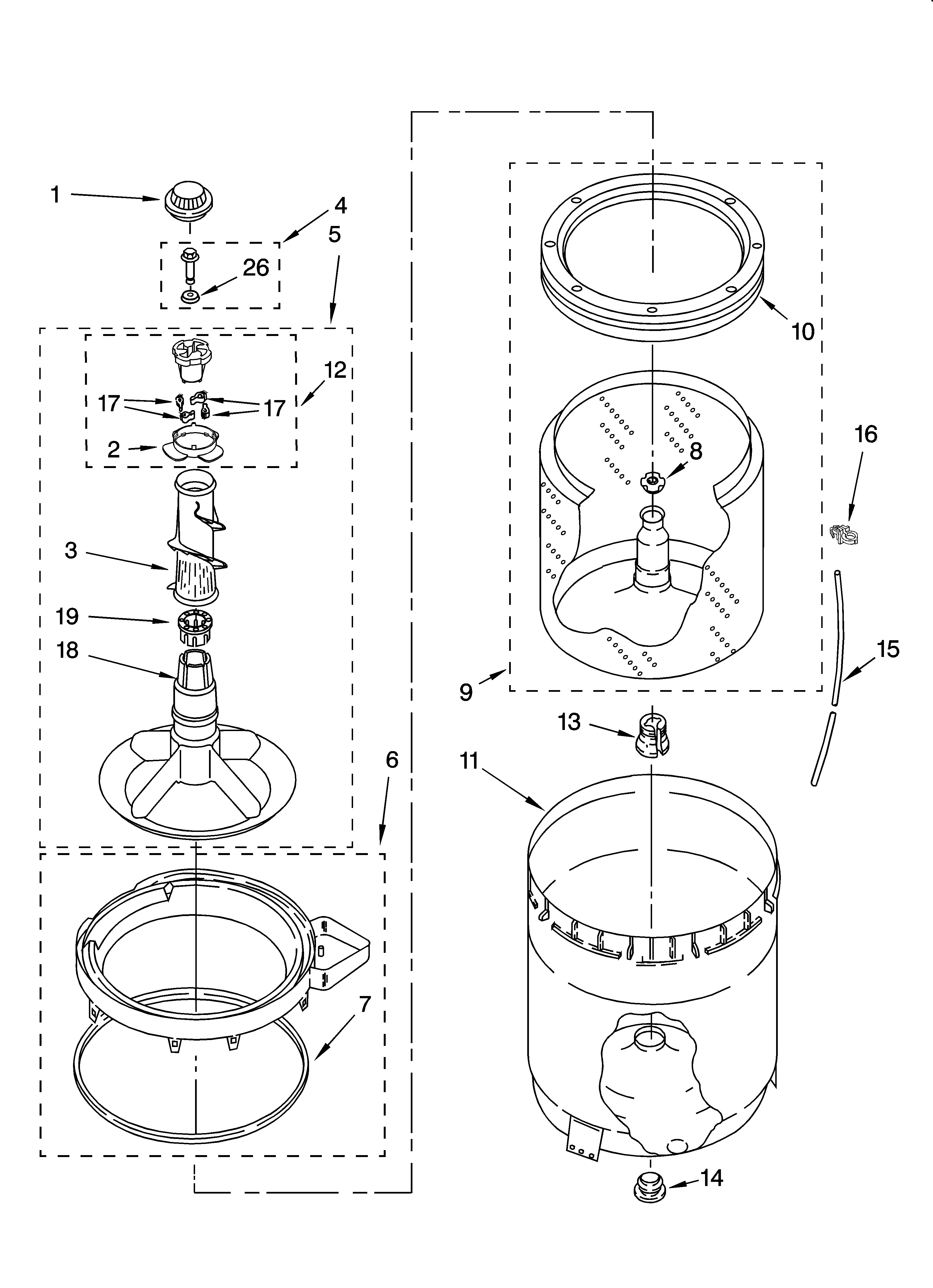 Agitator, basket and tub parts