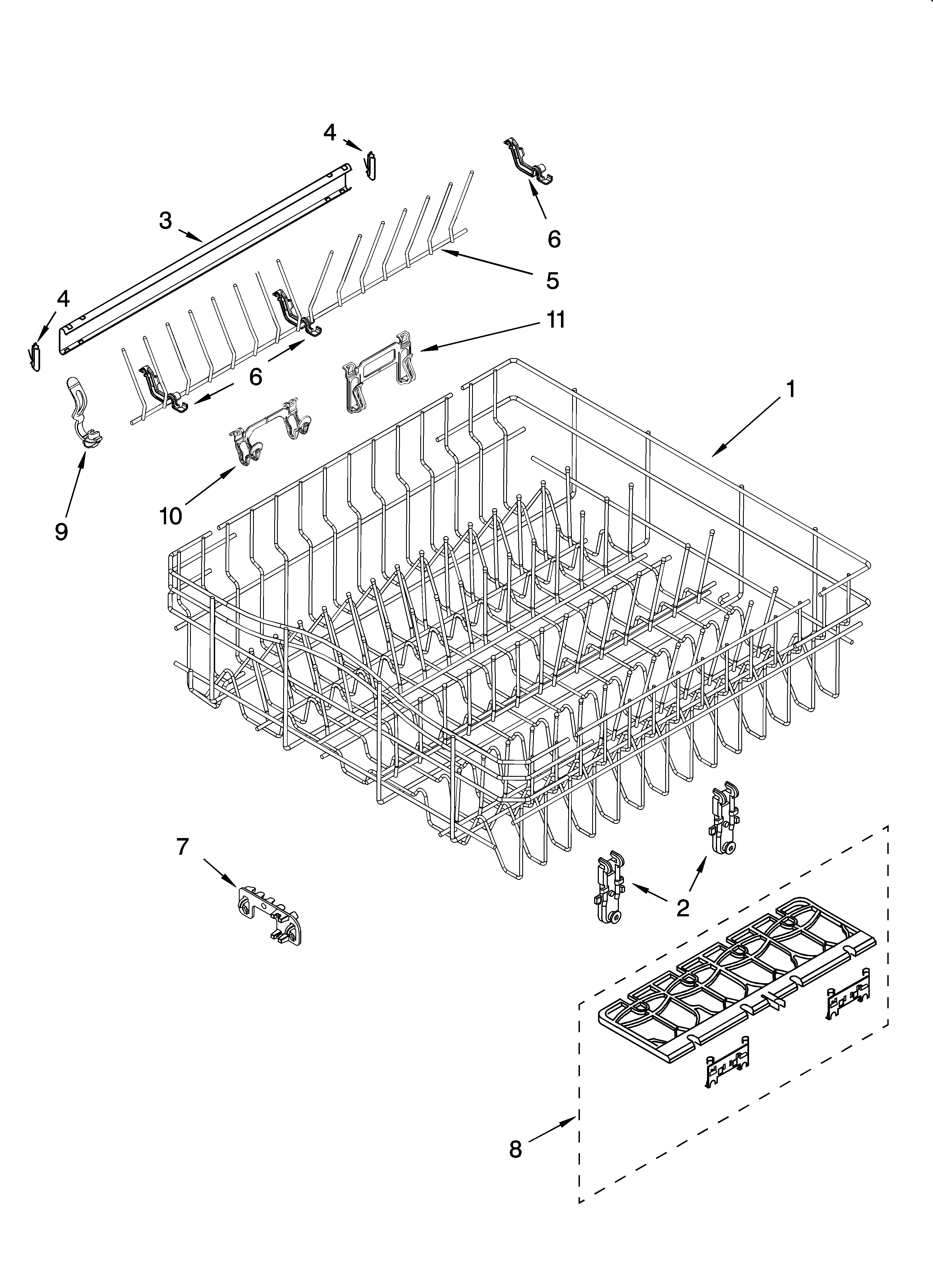 Upper rack and track parts