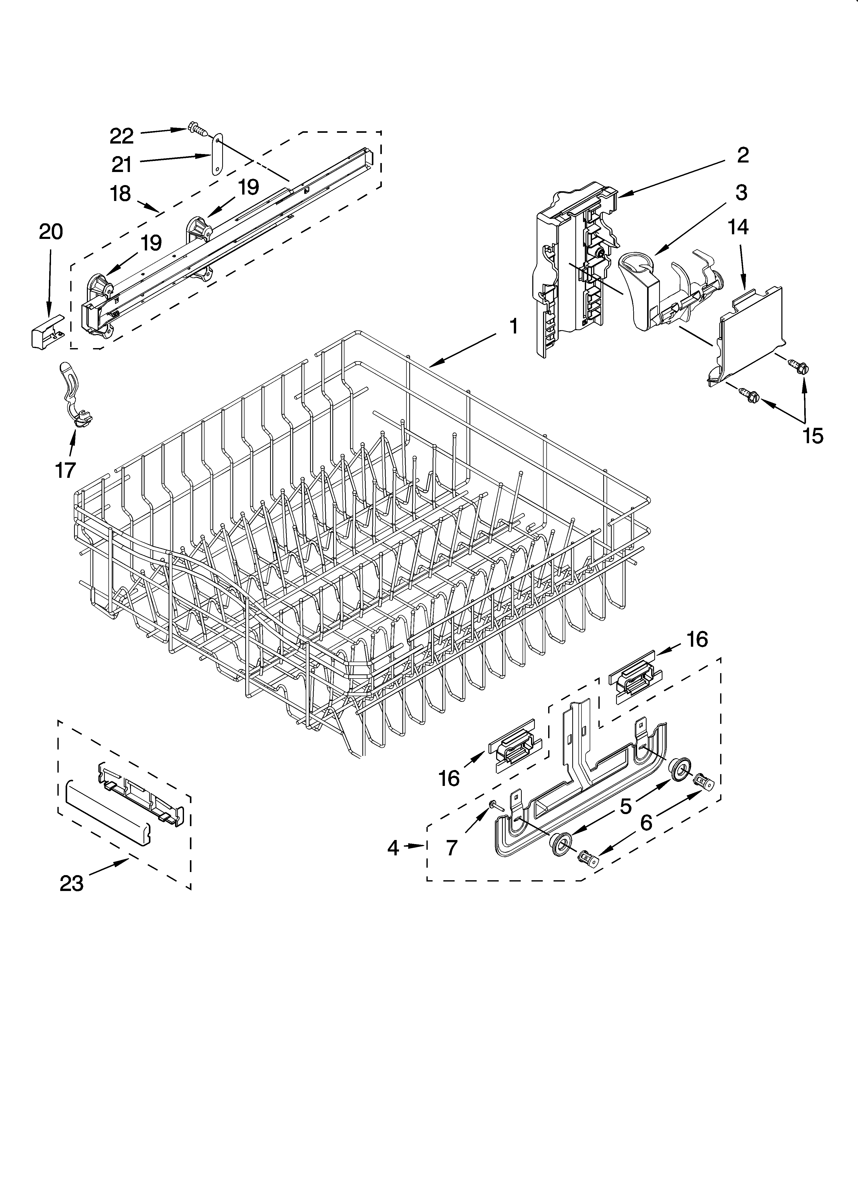 Upper rack and track parts