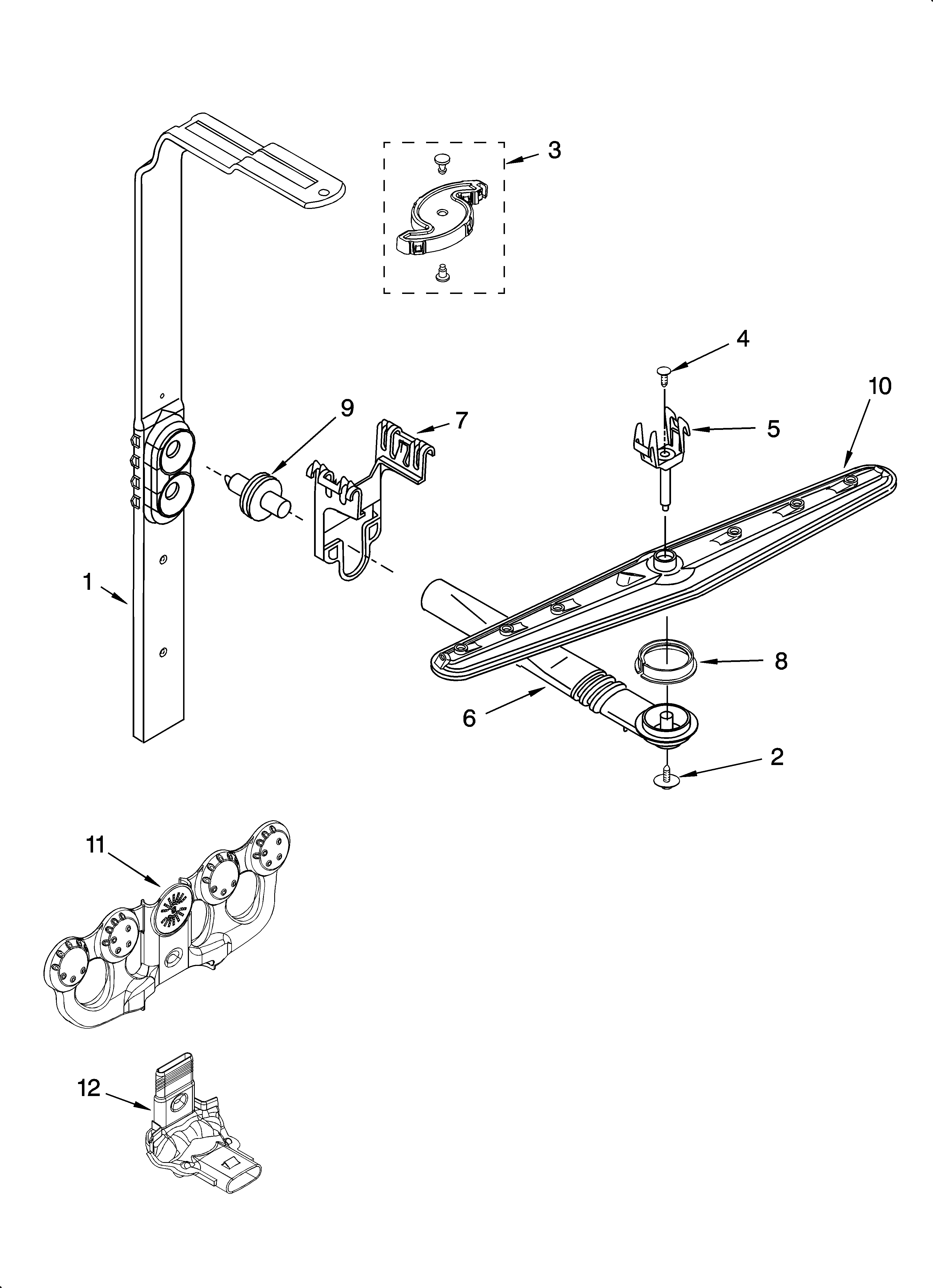 Upper wash and rinse parts