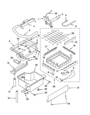 Evaporator, ice cutter grid and water parts