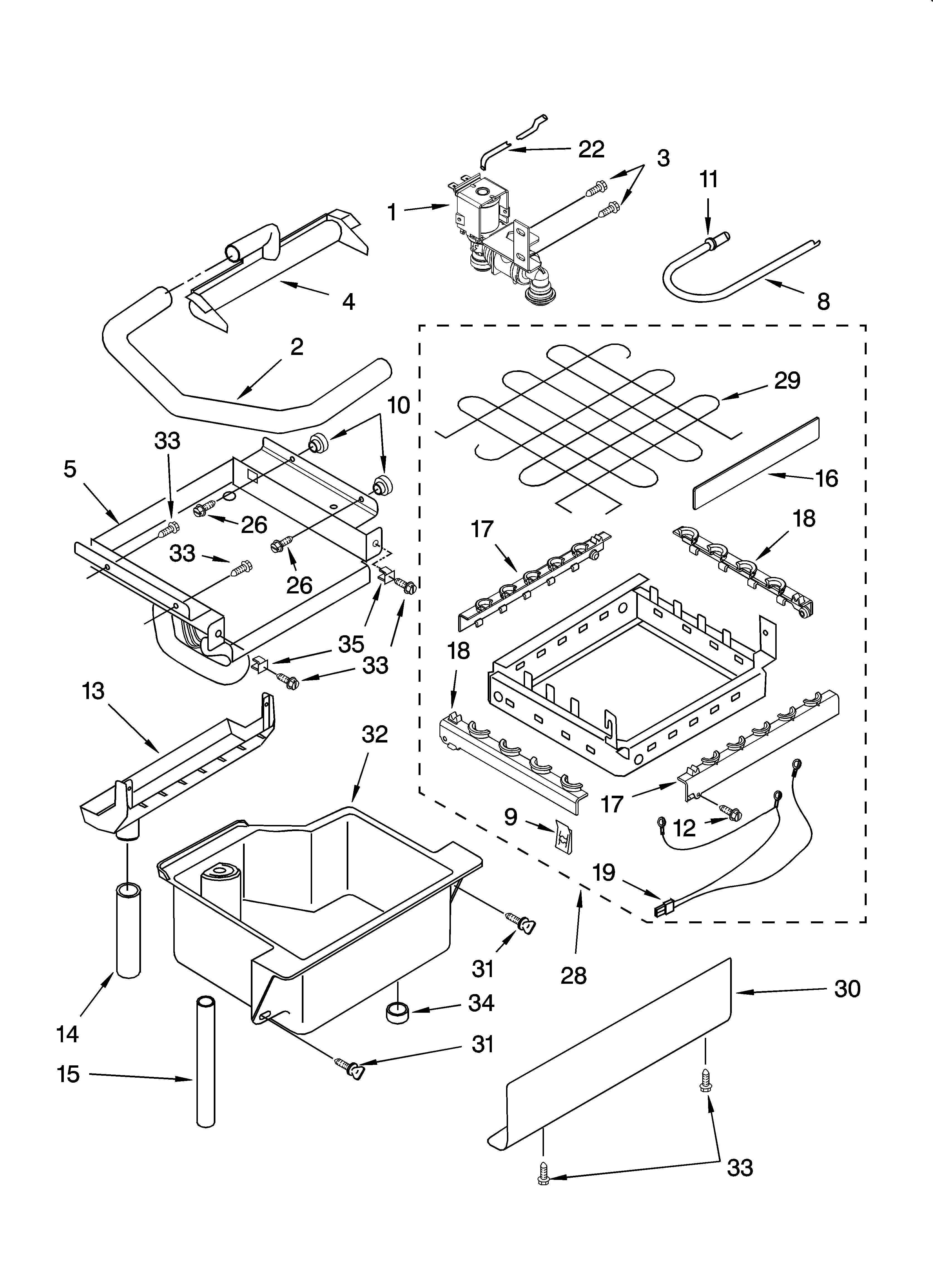 Evaporator, ice cutter grid and water parts