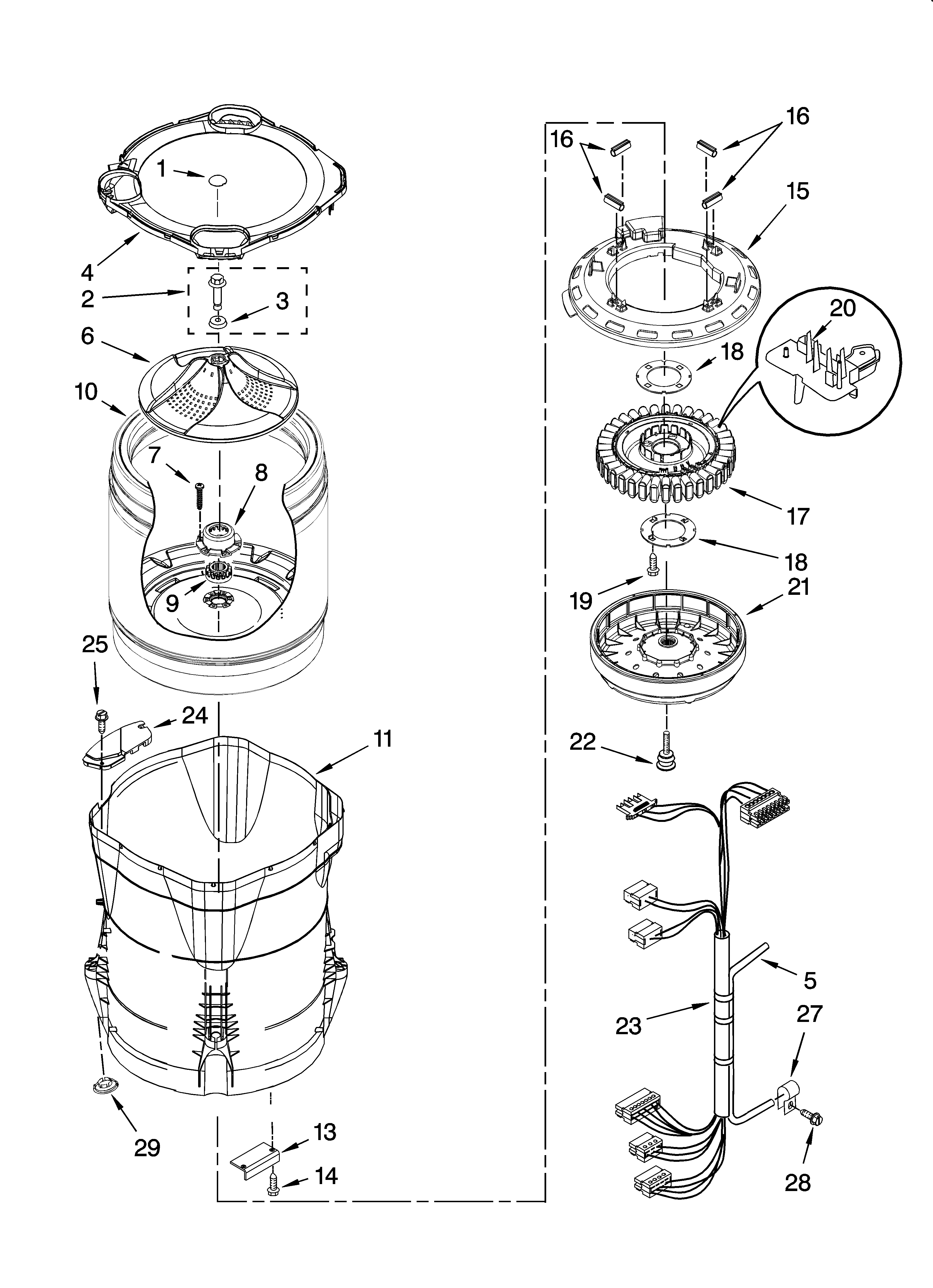 Motor, basket and tub parts