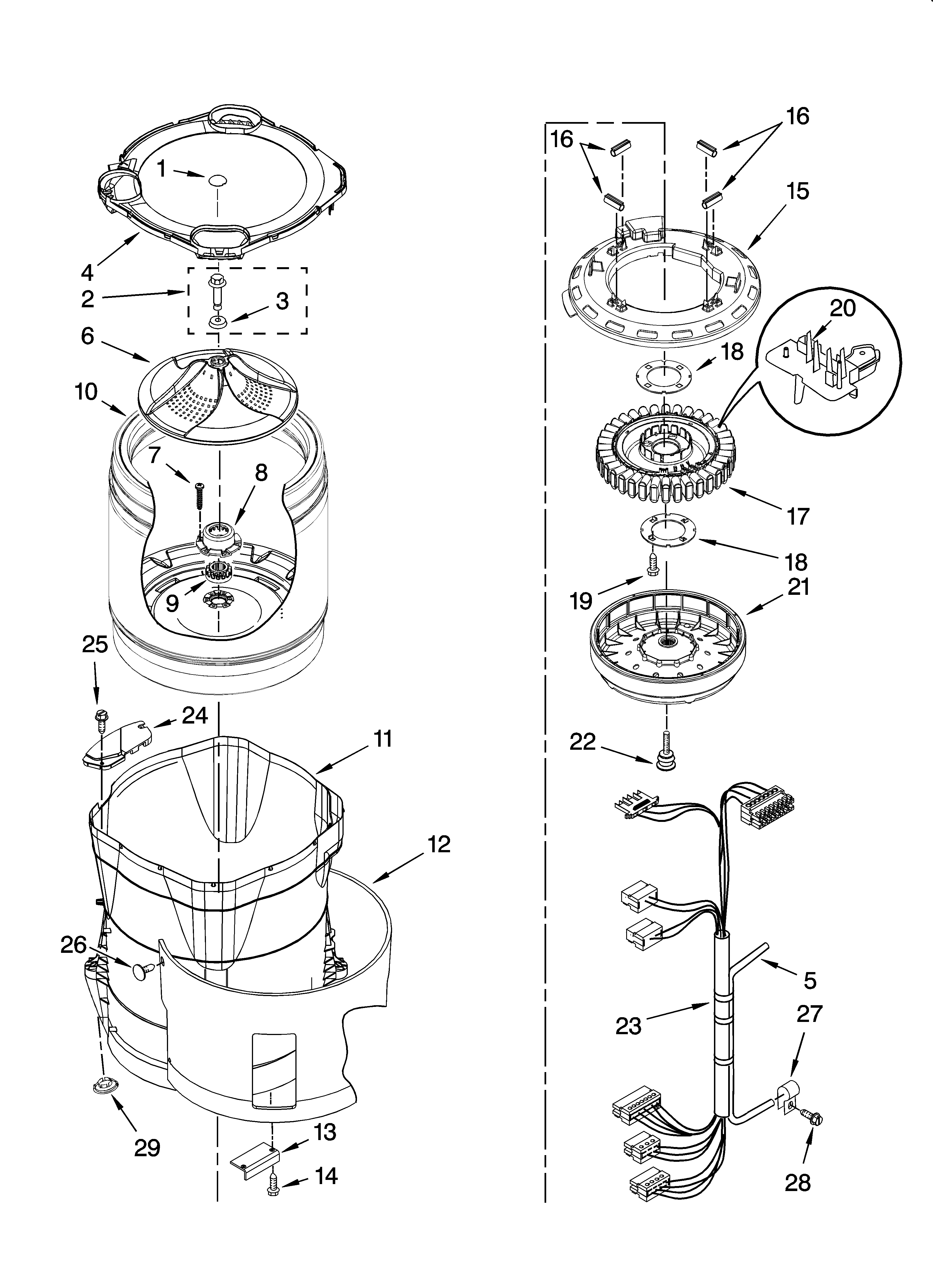 Motor, basket and tub parts