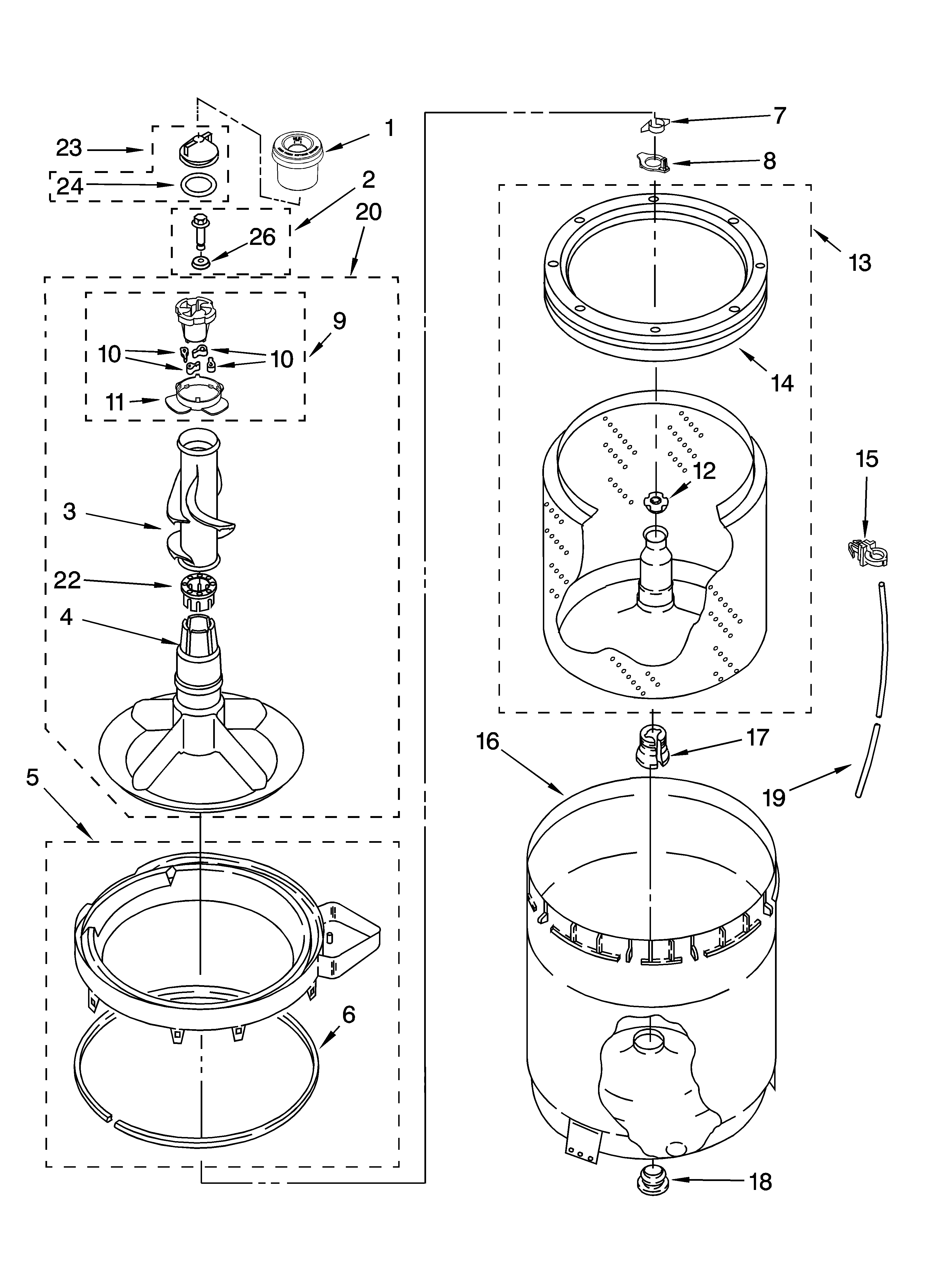 Agitator, basket and tub parts