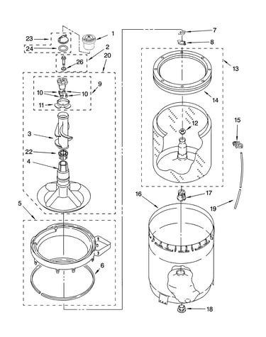 Agitator, basket and tub parts