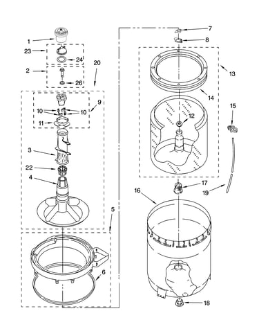 Agitator, basket and tub parts
