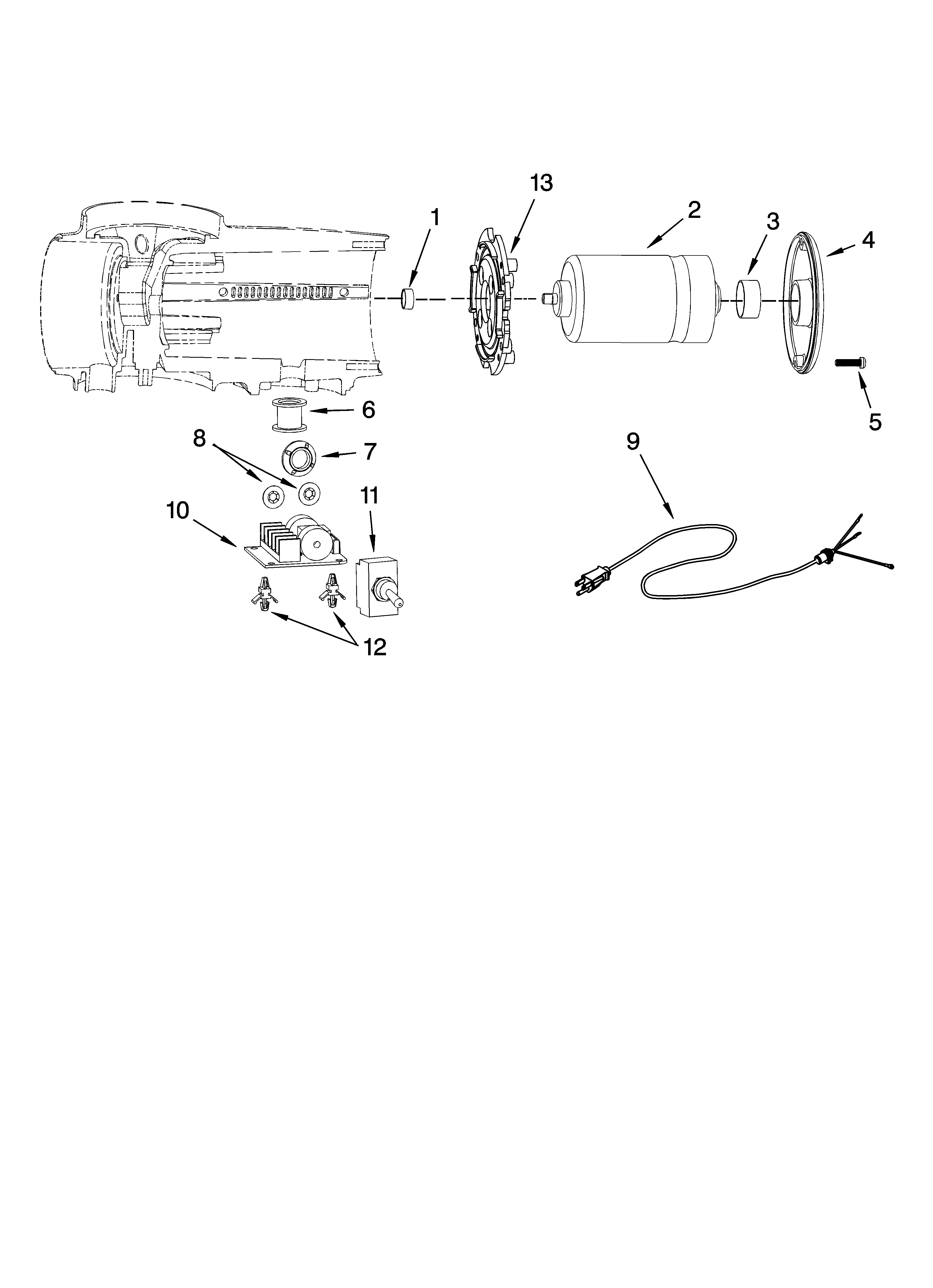 Motor and control parts