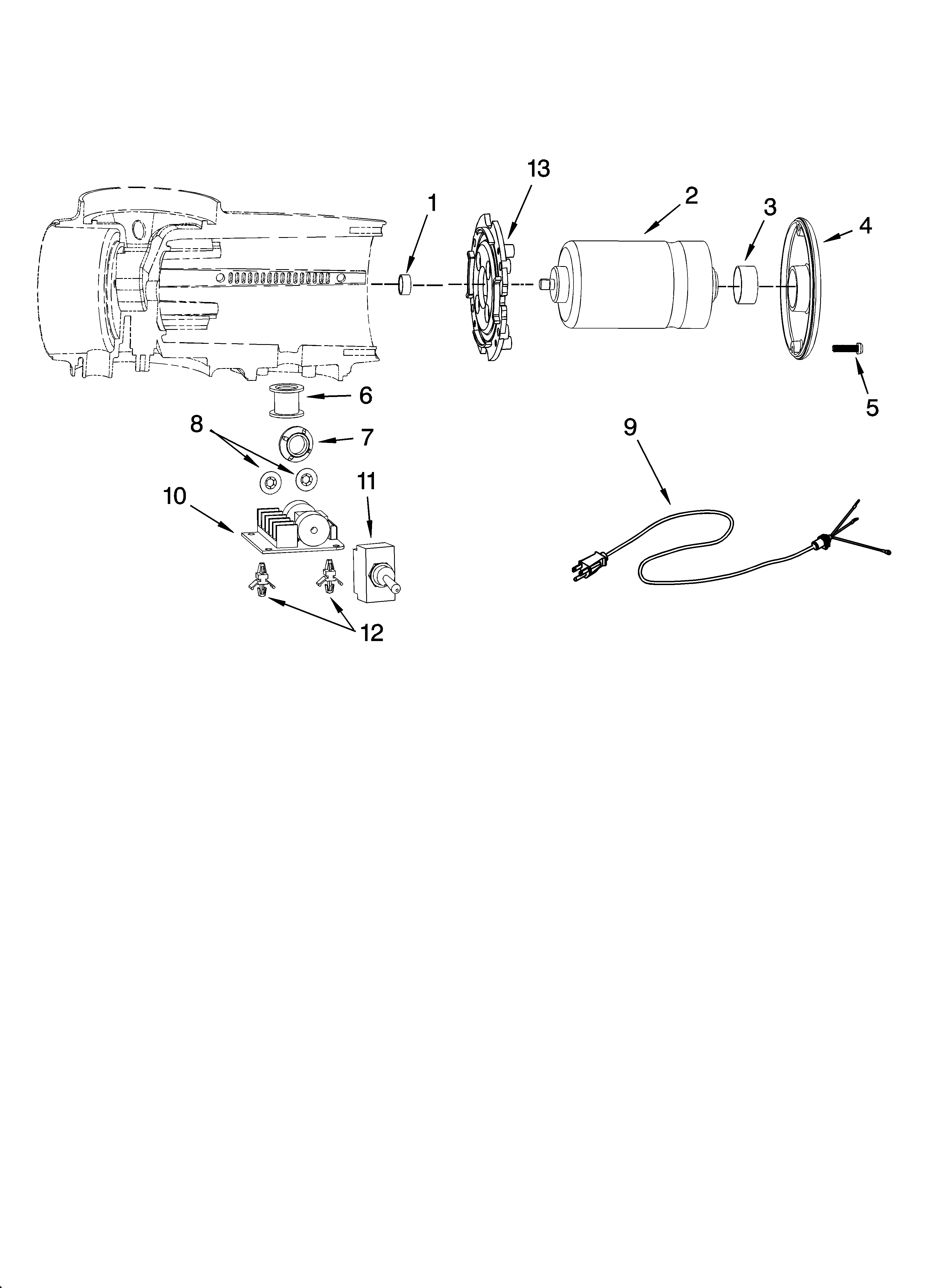 Motor and control parts