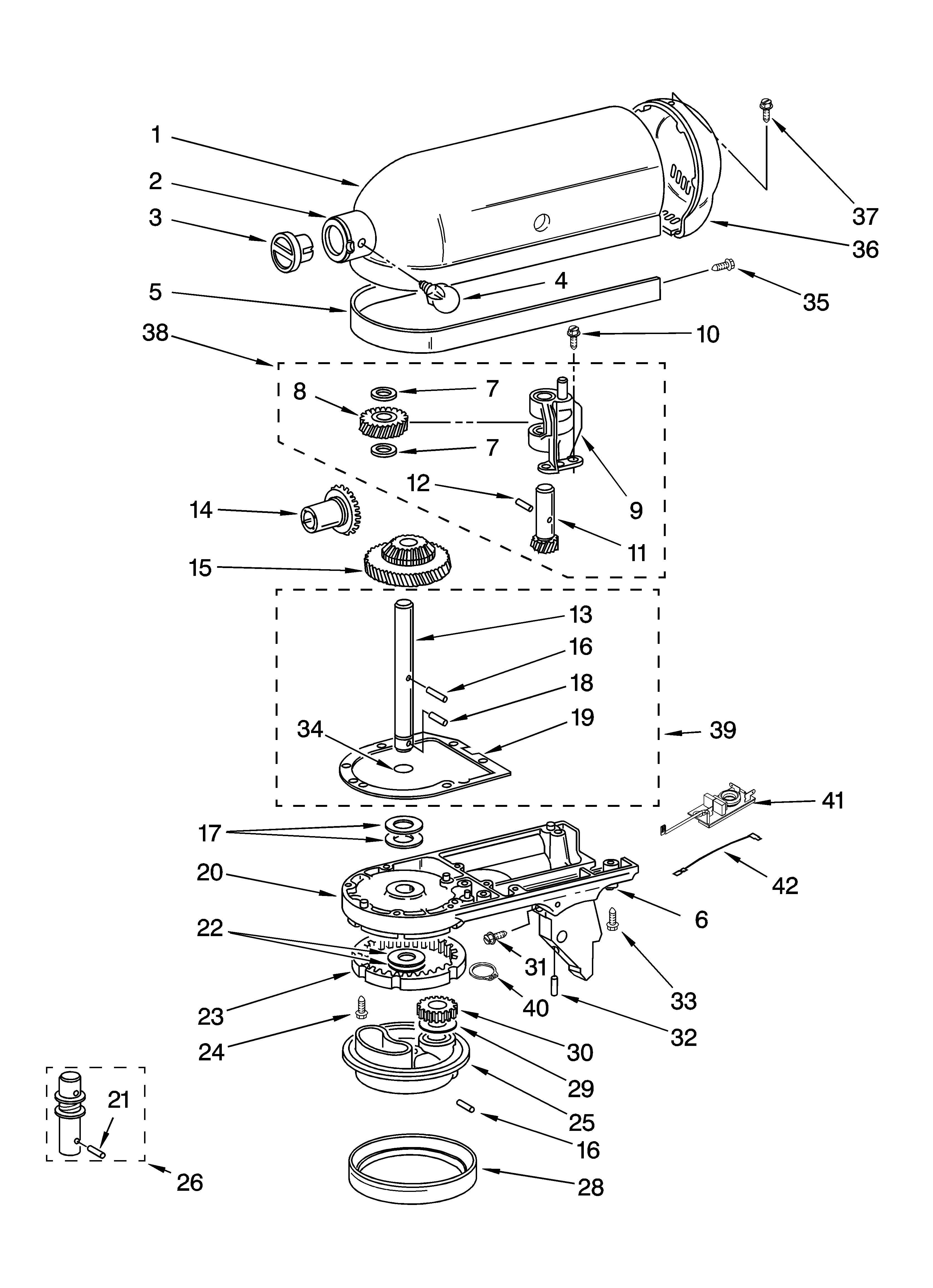 Case, gearing and planetary unit
