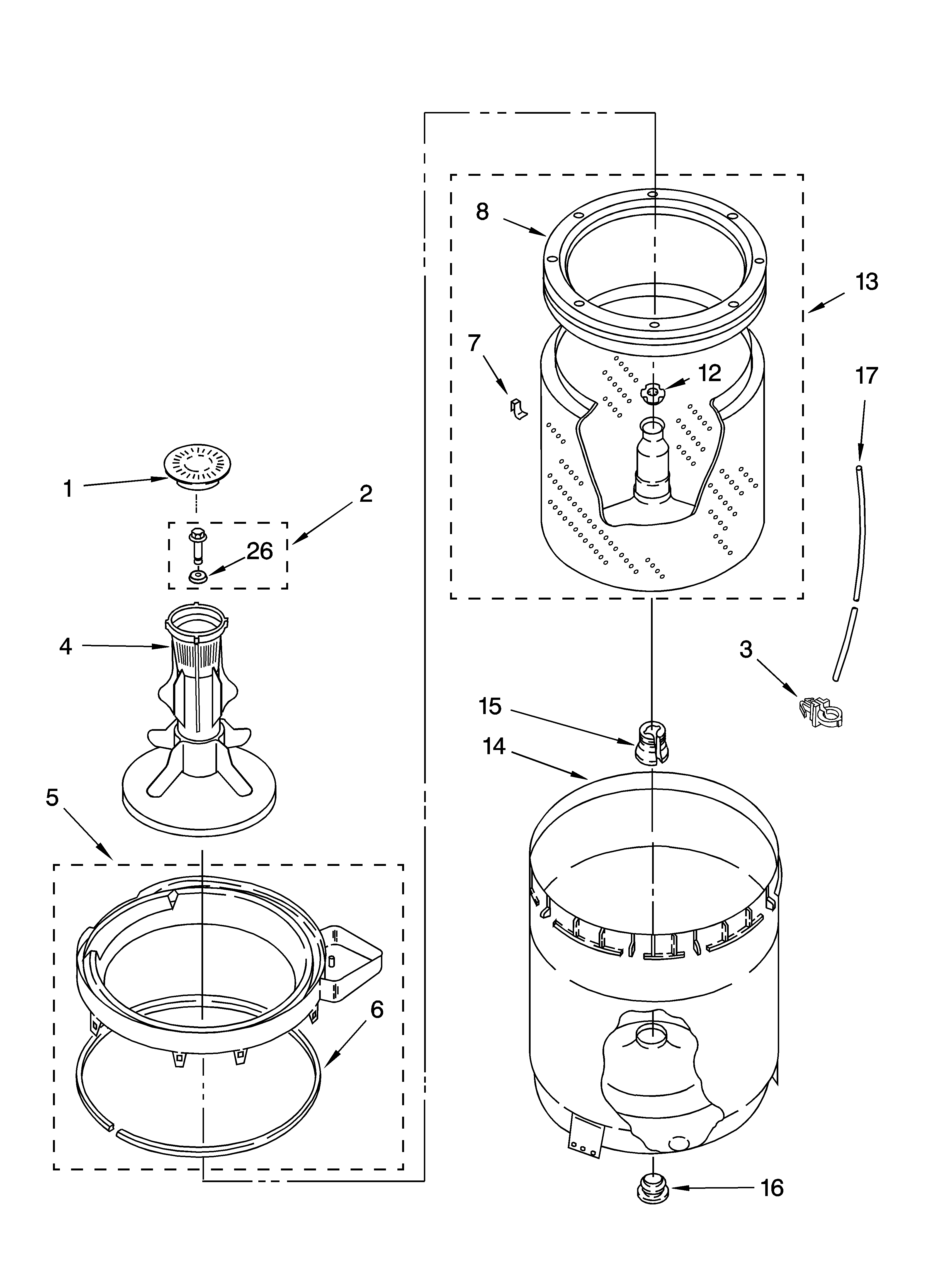 Agitator, basket and tub parts