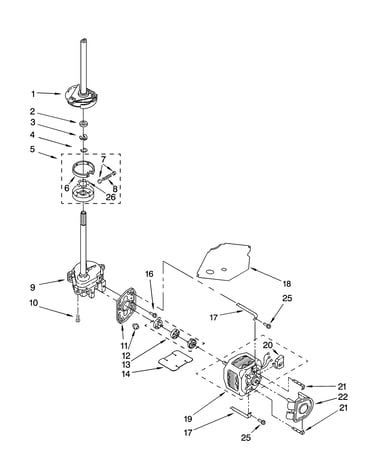 Brake, clutch, gearcase, motor and pump parts