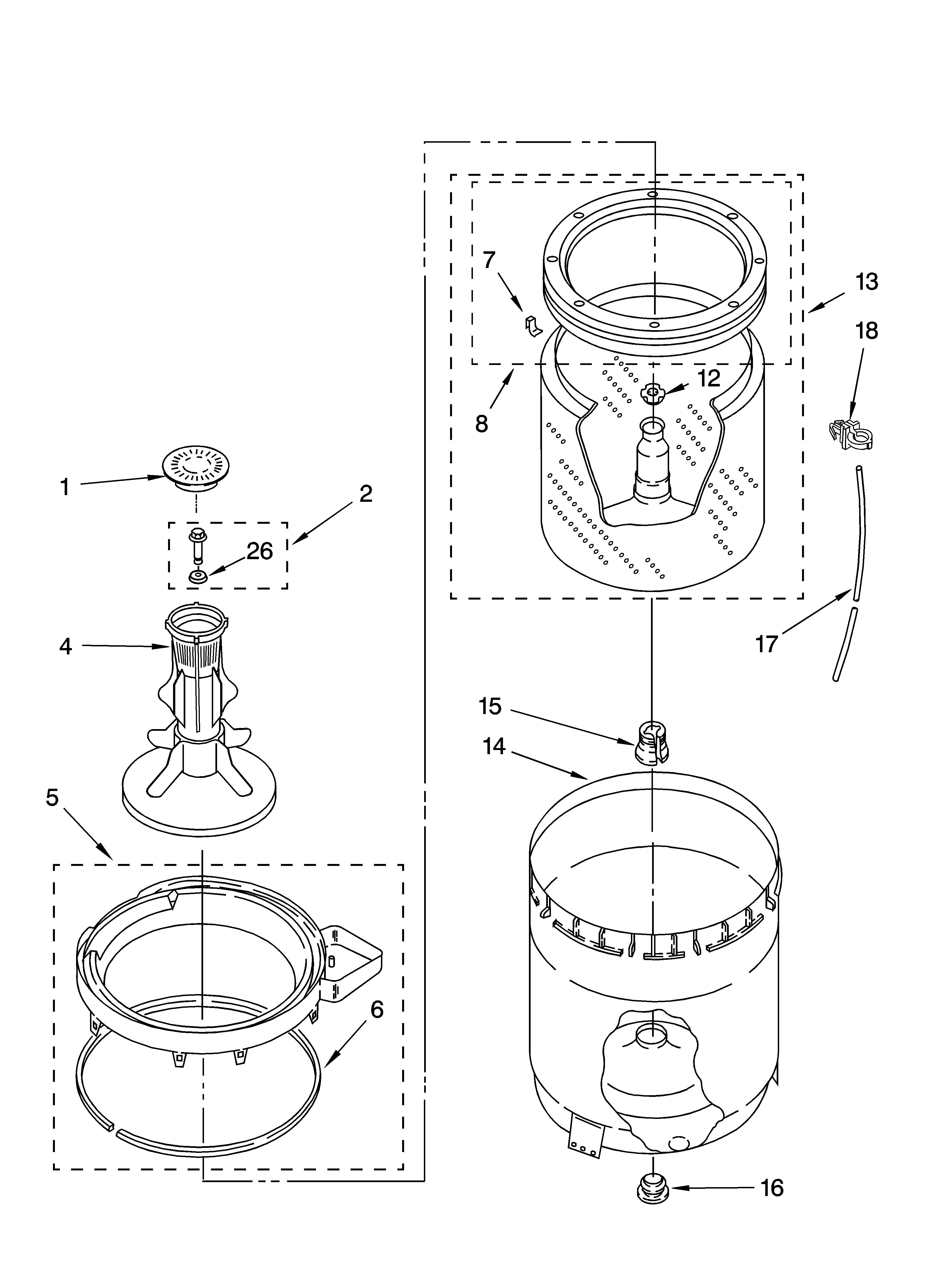 Agitator, basket and tub parts