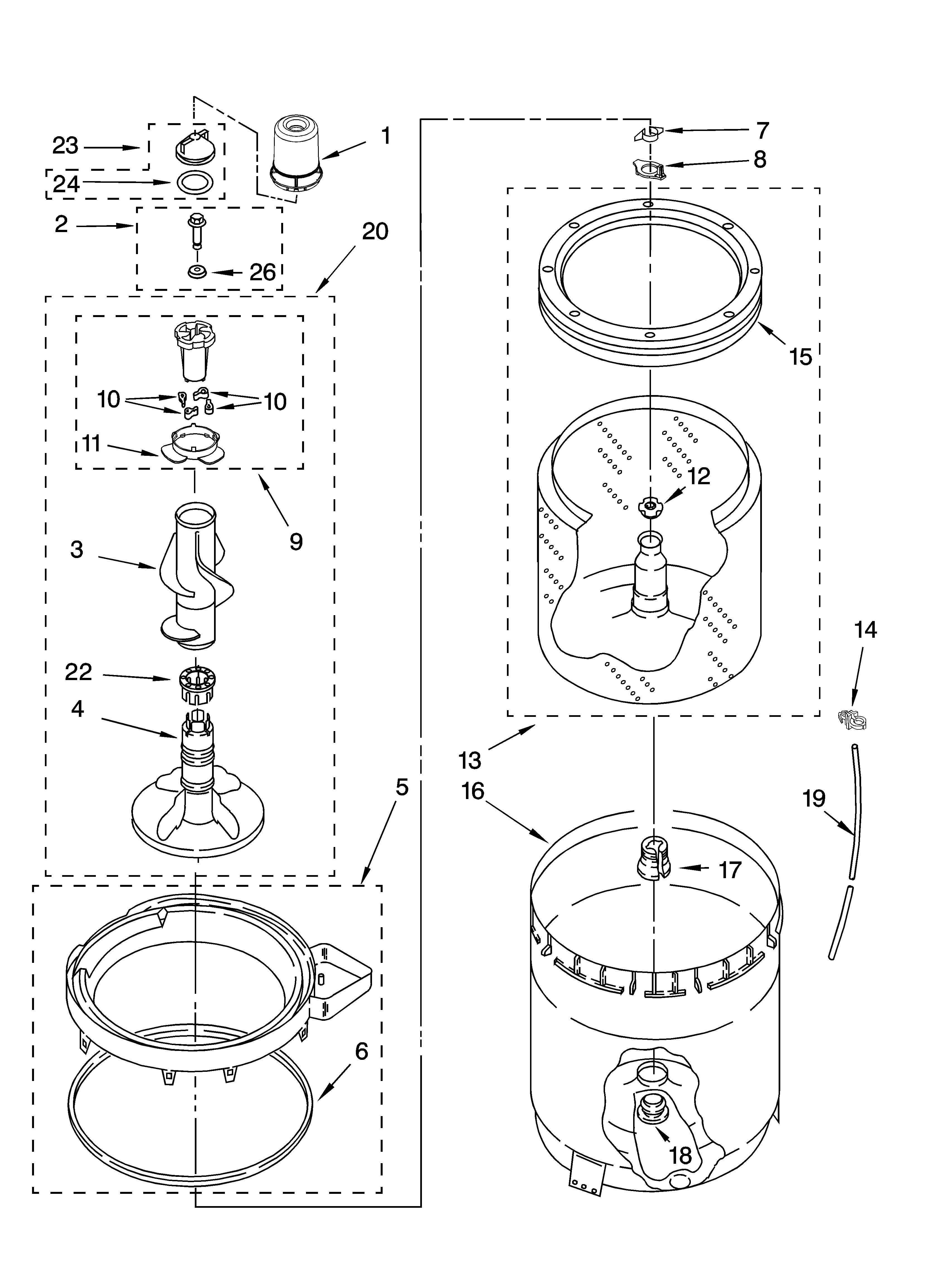 Agitator, basket and tub parts
