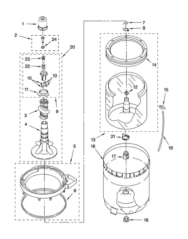 Agitator, basket and tub parts