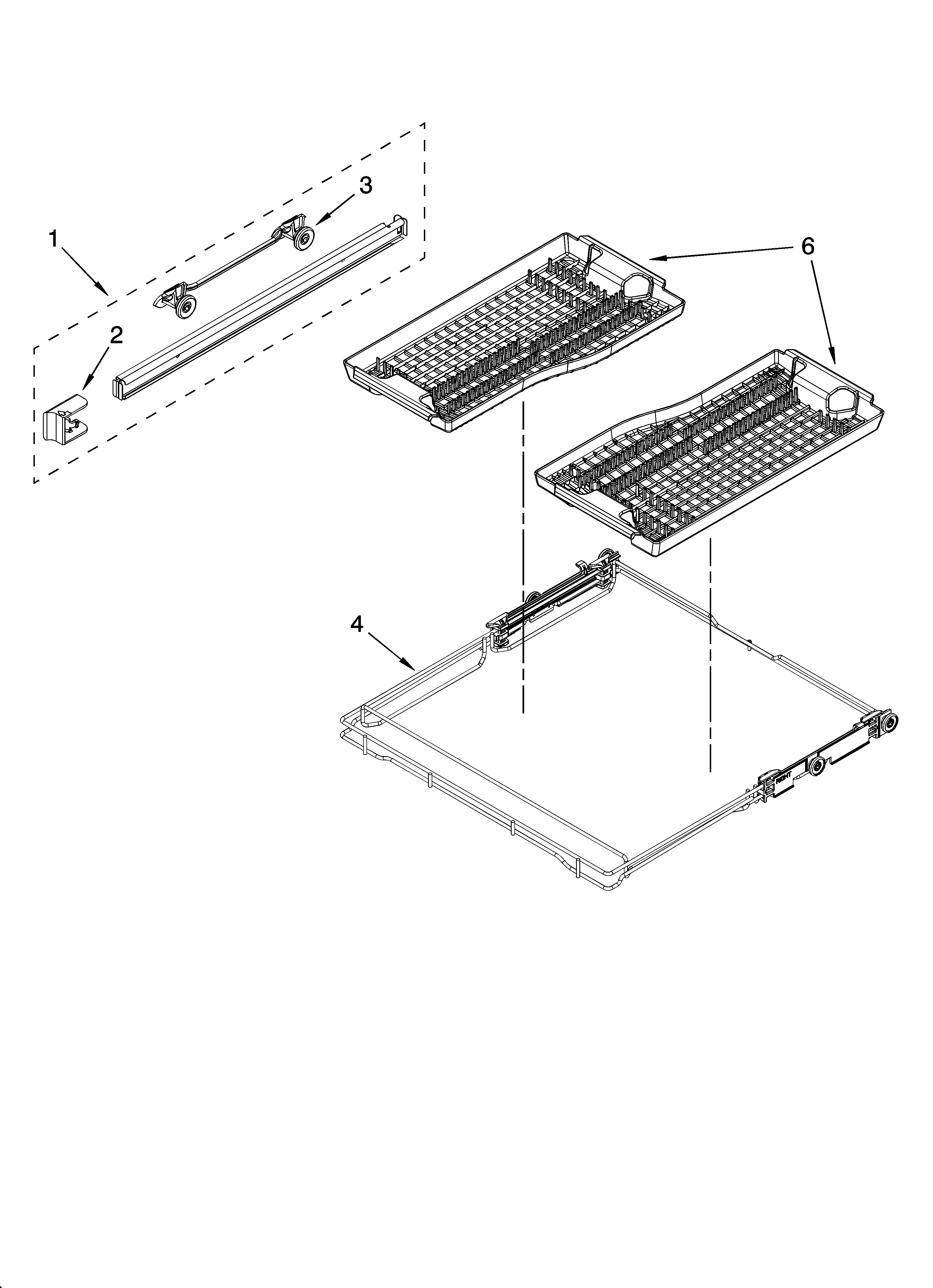 Third level rack and track parts