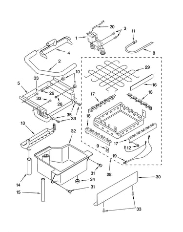 Evaporator, ice cutter grid and water parts