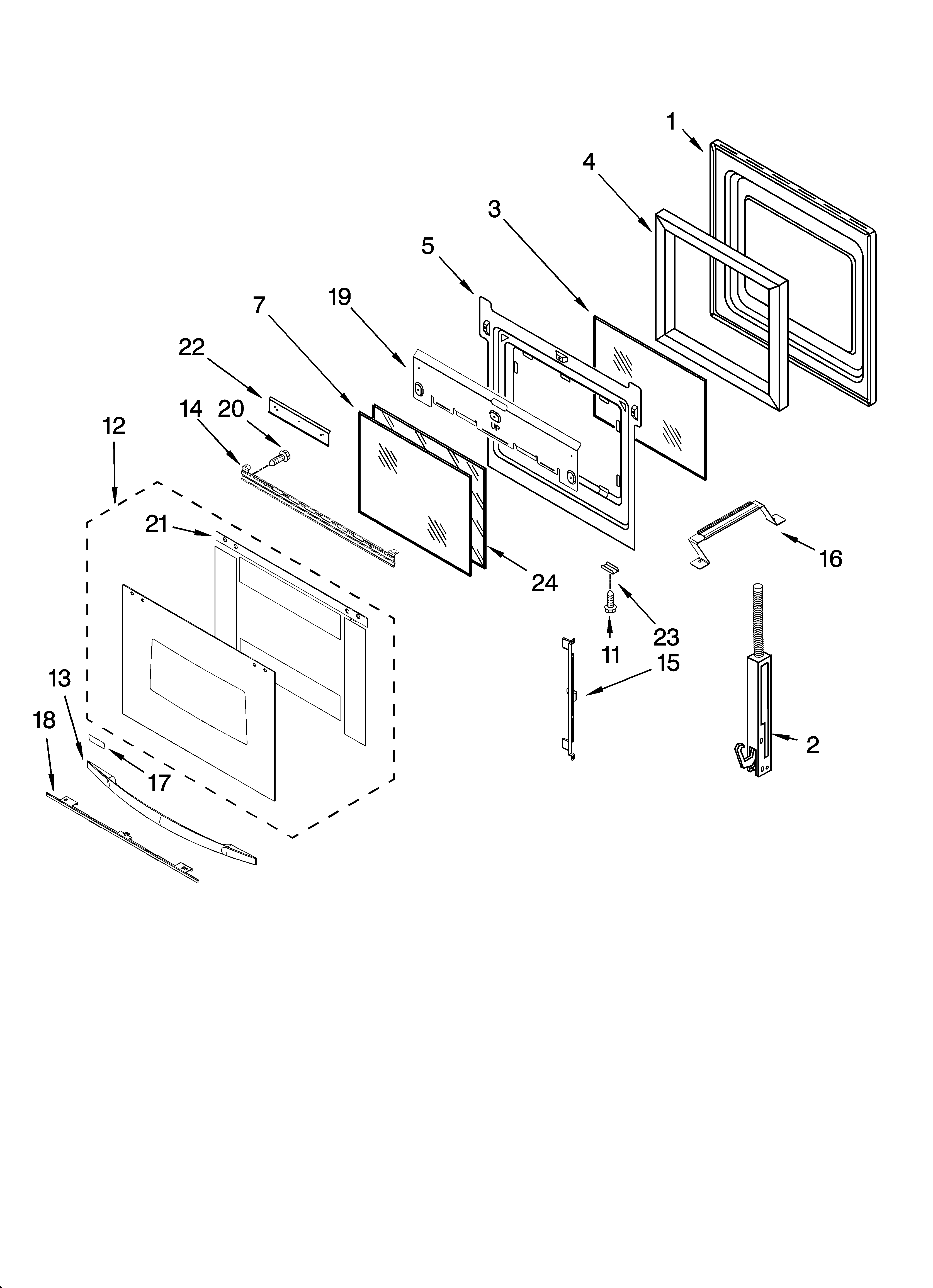 Upper oven door parts