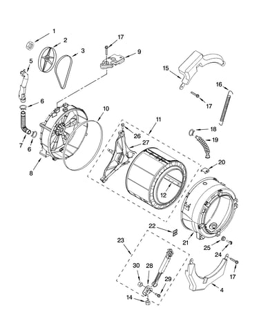 Tub and basket parts, optional parts (not included)