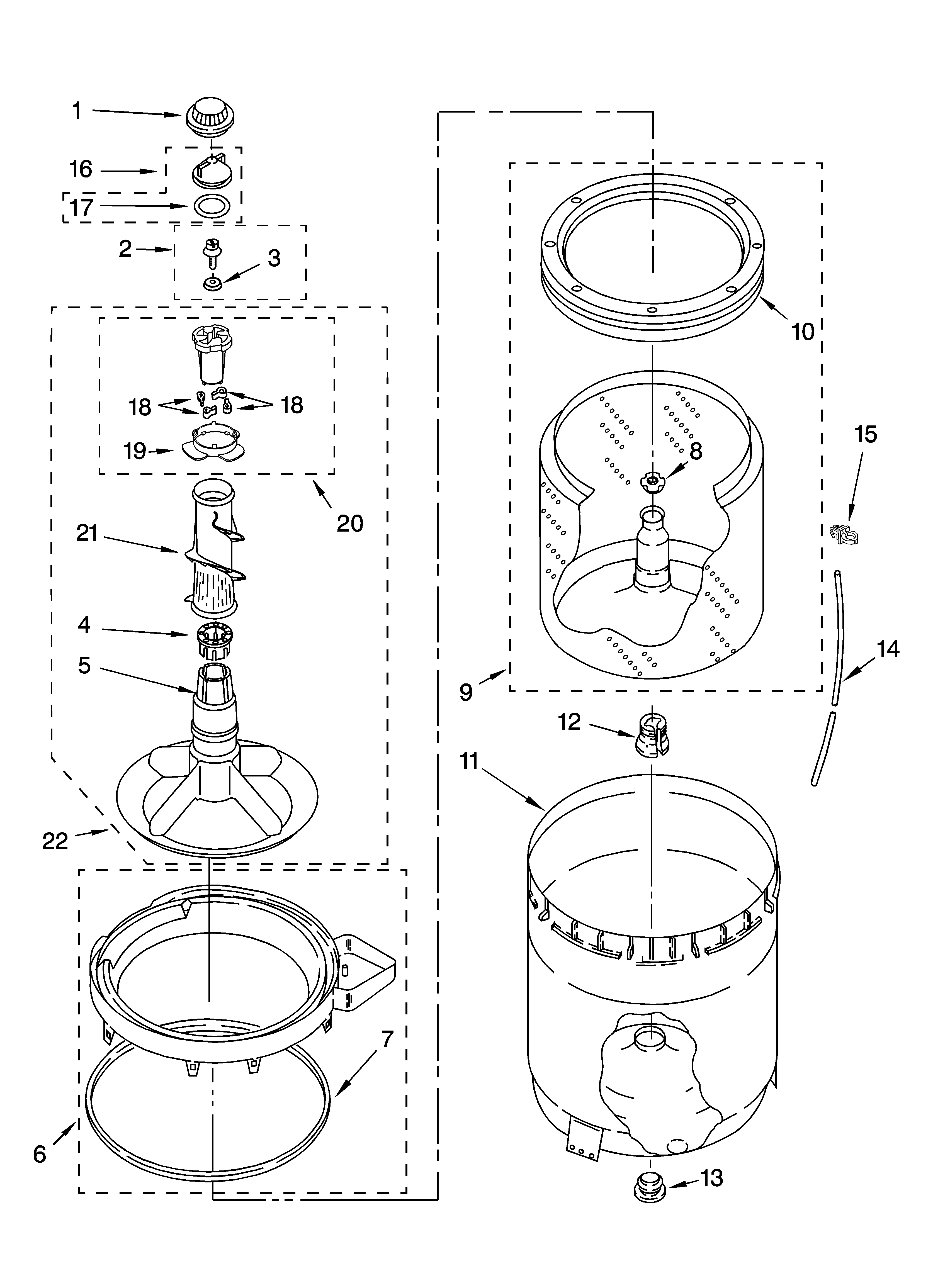 Agitator, basket and tub parts