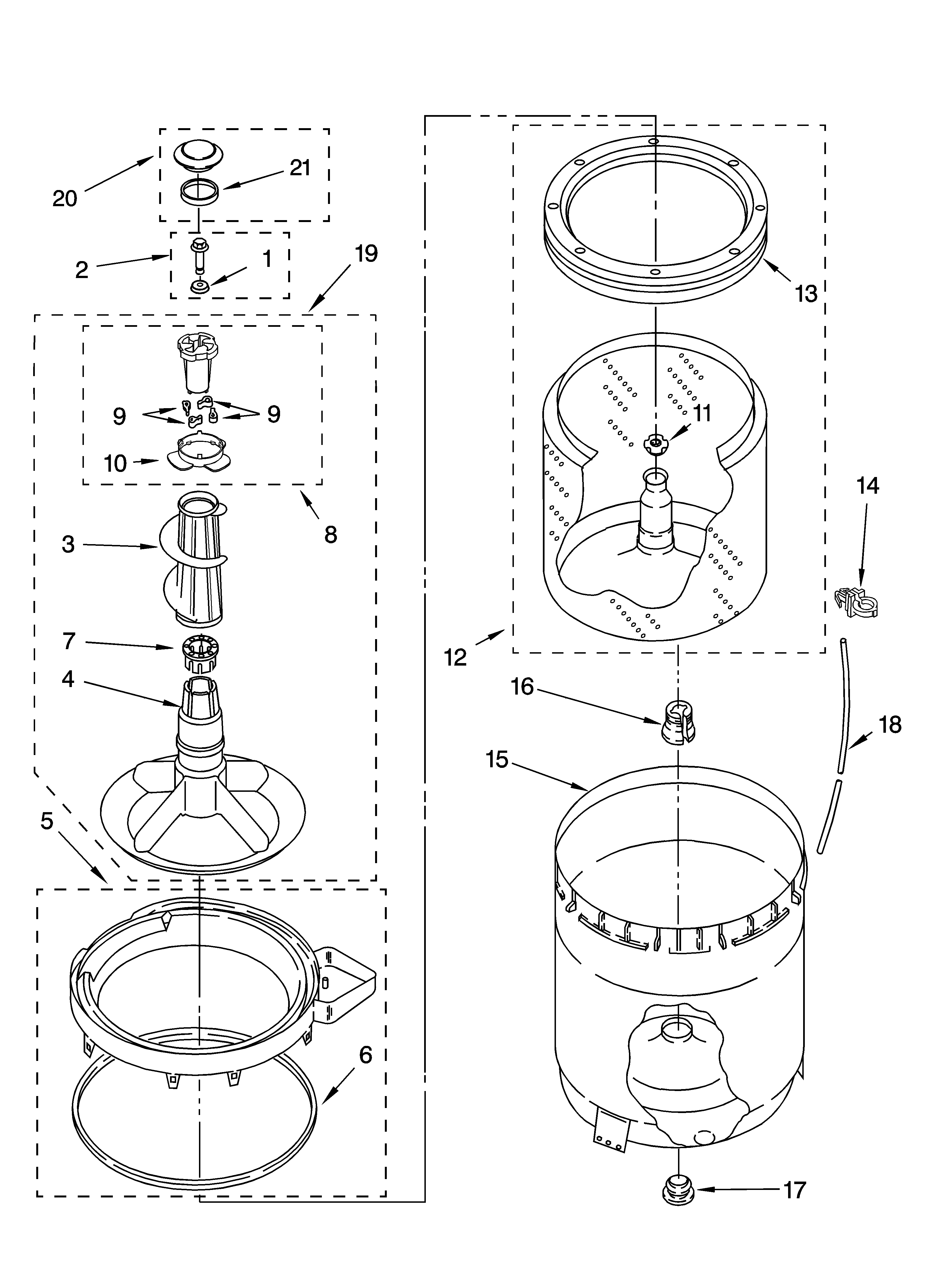 Agitator, basket and tub parts