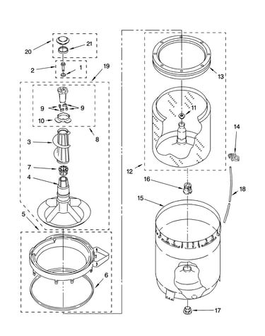 Agitator, basket and tub parts