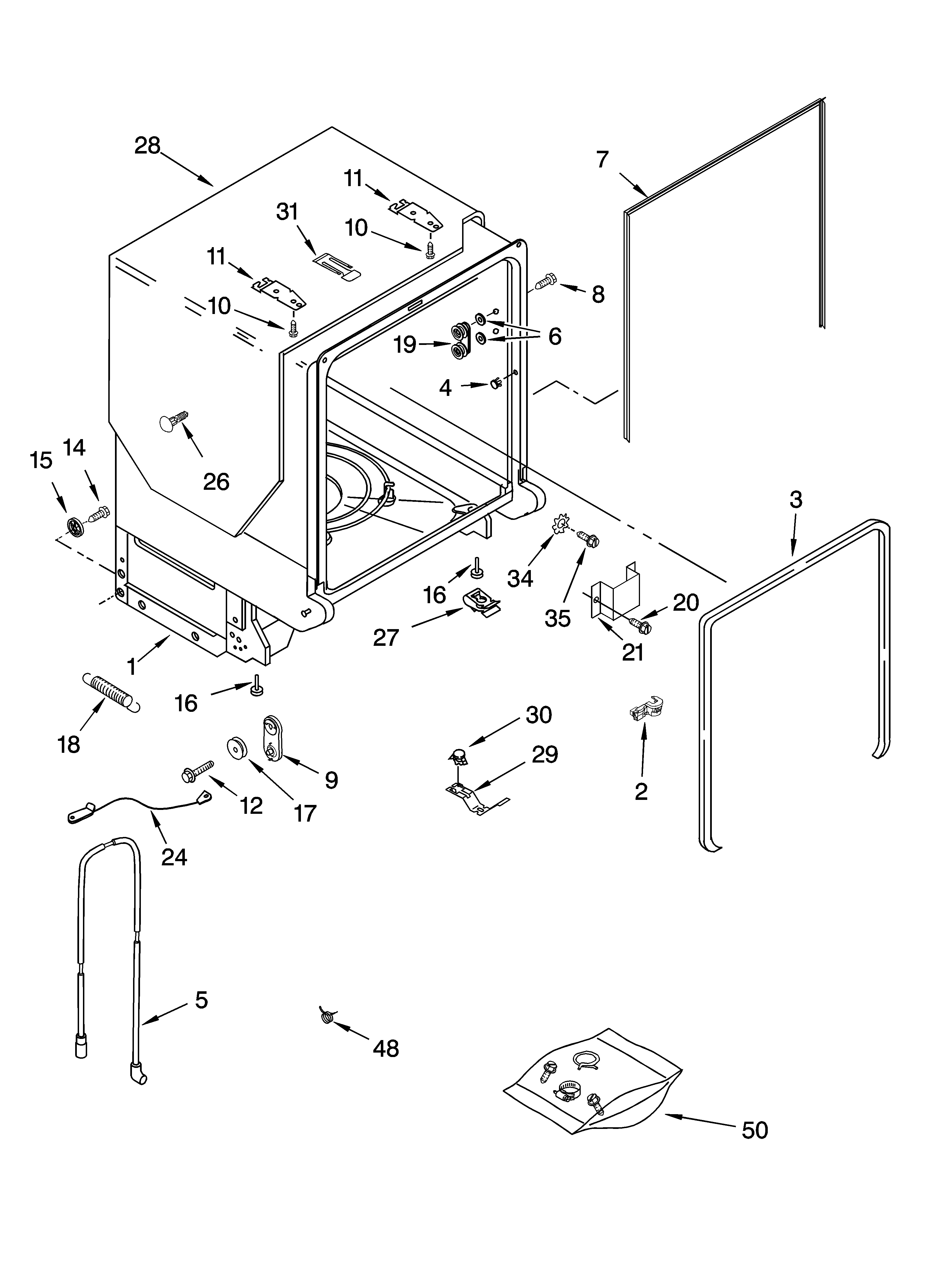 Tub and frame parts