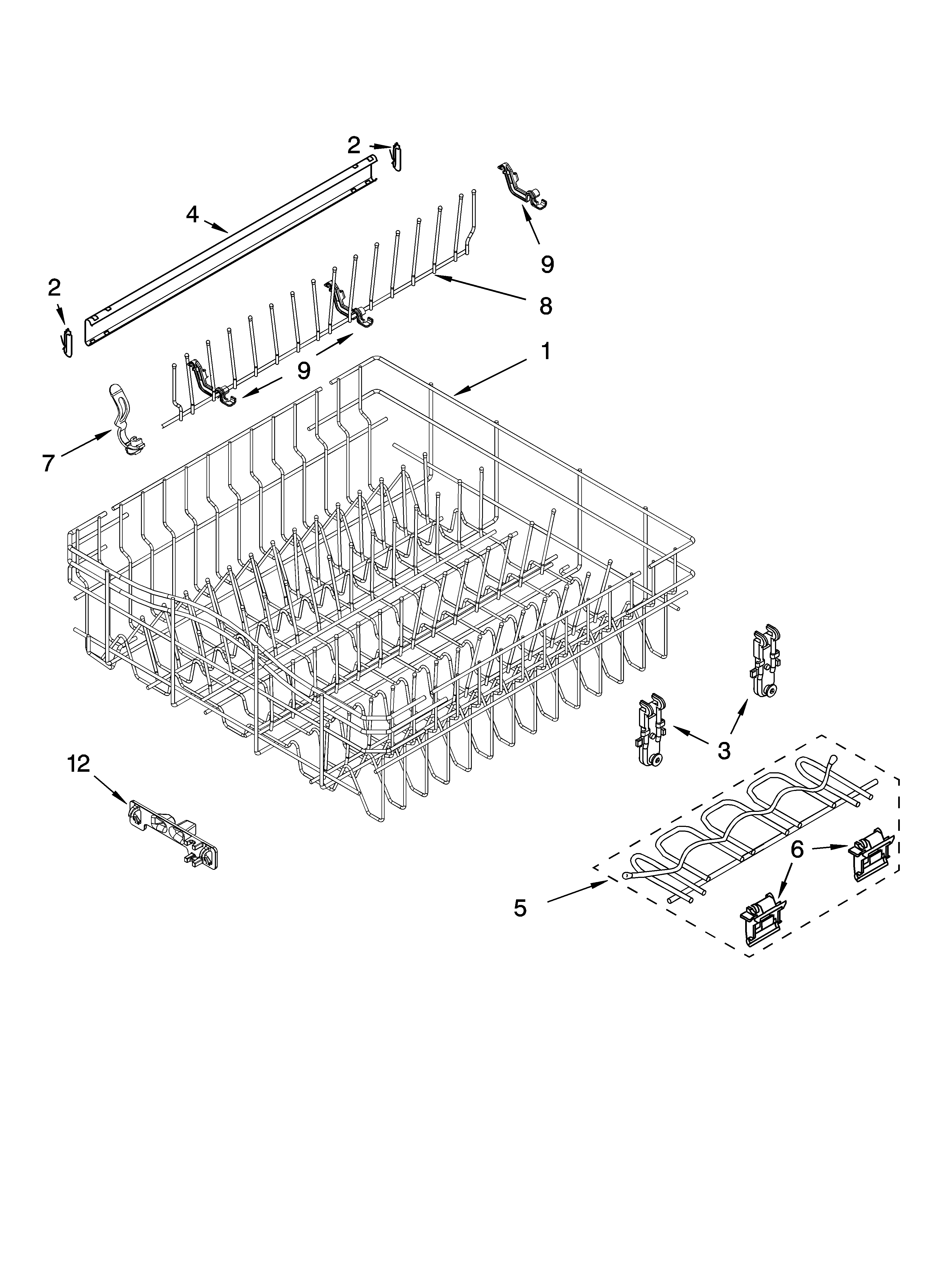 Upper rack and track parts