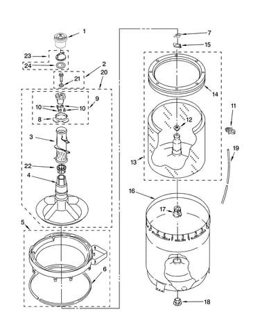Agitator, basket and tub parts