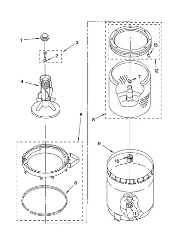 Agitator, basket and tub parts