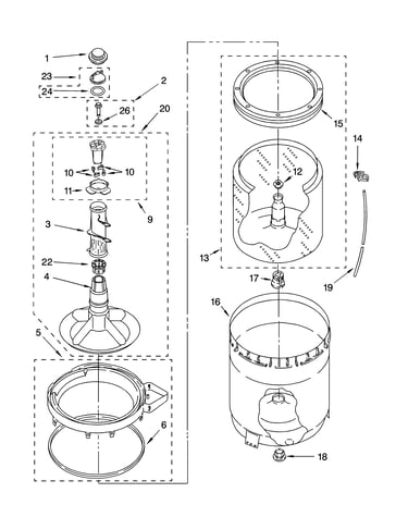 Agitator, basket and tub parts