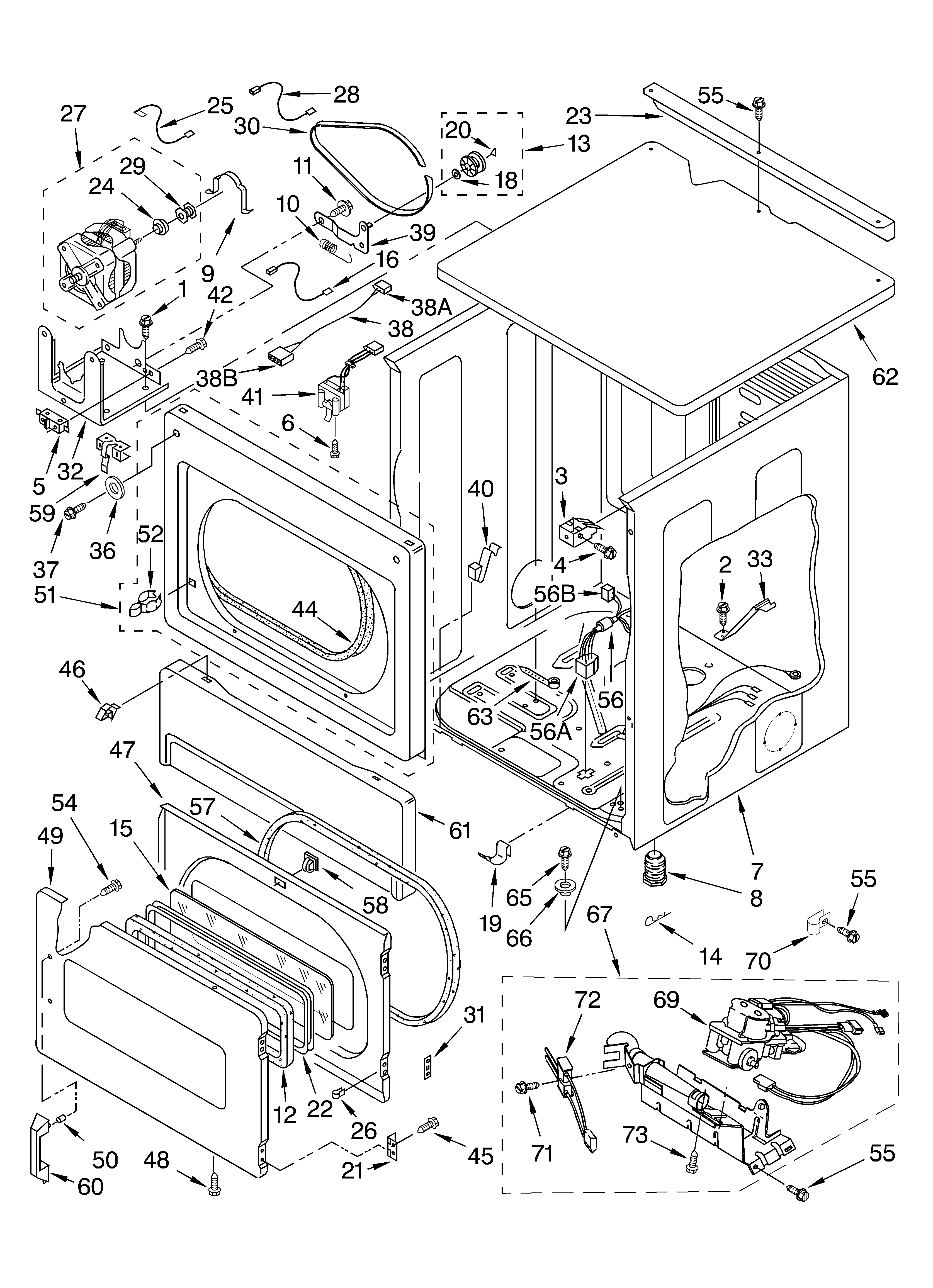 Upper cabinet and front panel parts