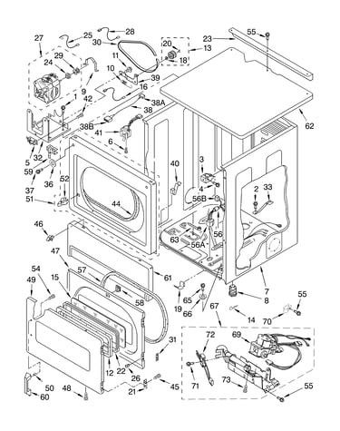 Upper cabinet and front panel parts