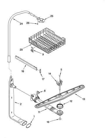 Upper dishrack and water feed parts