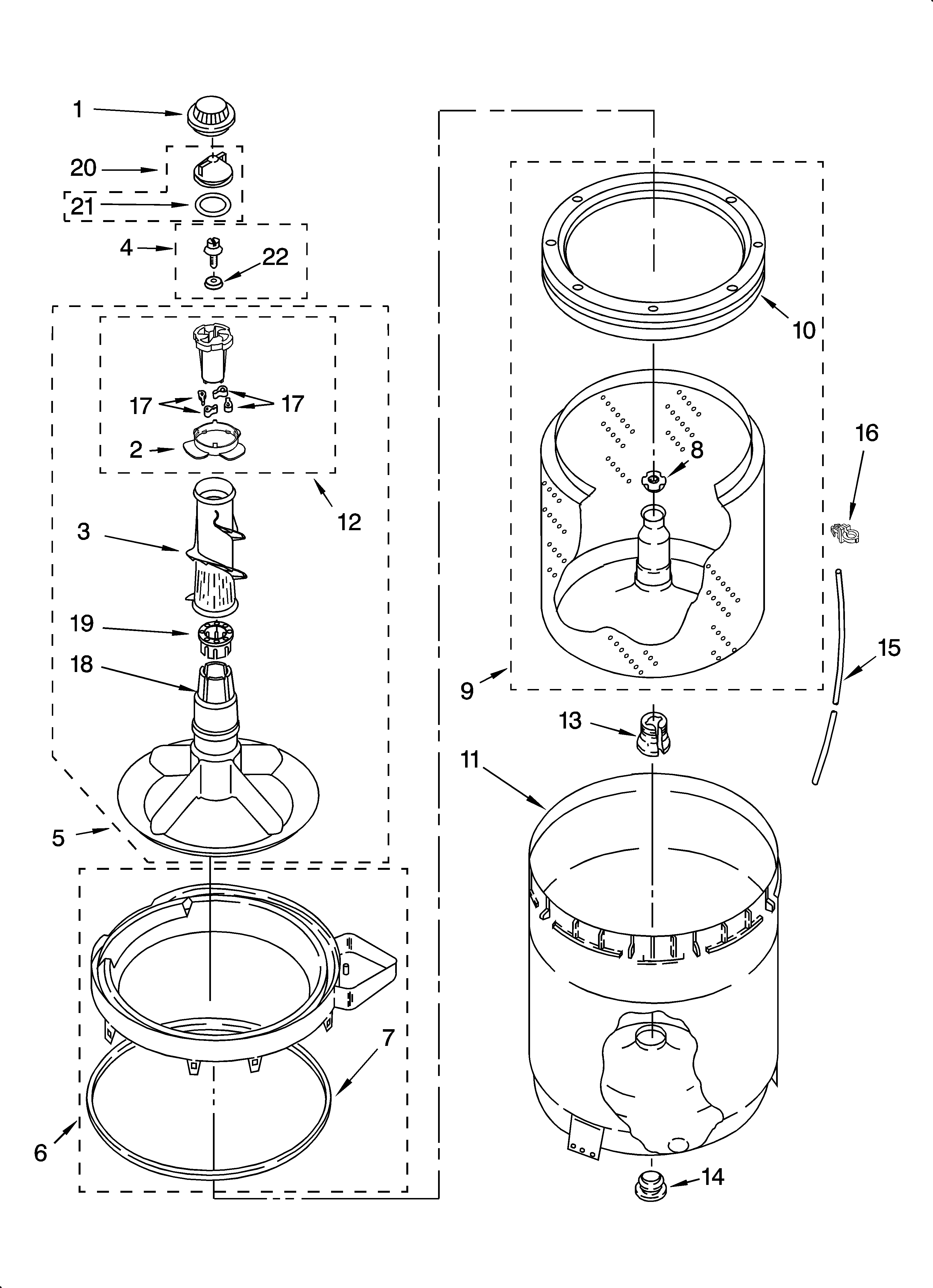 Agitator, basket and tub parts