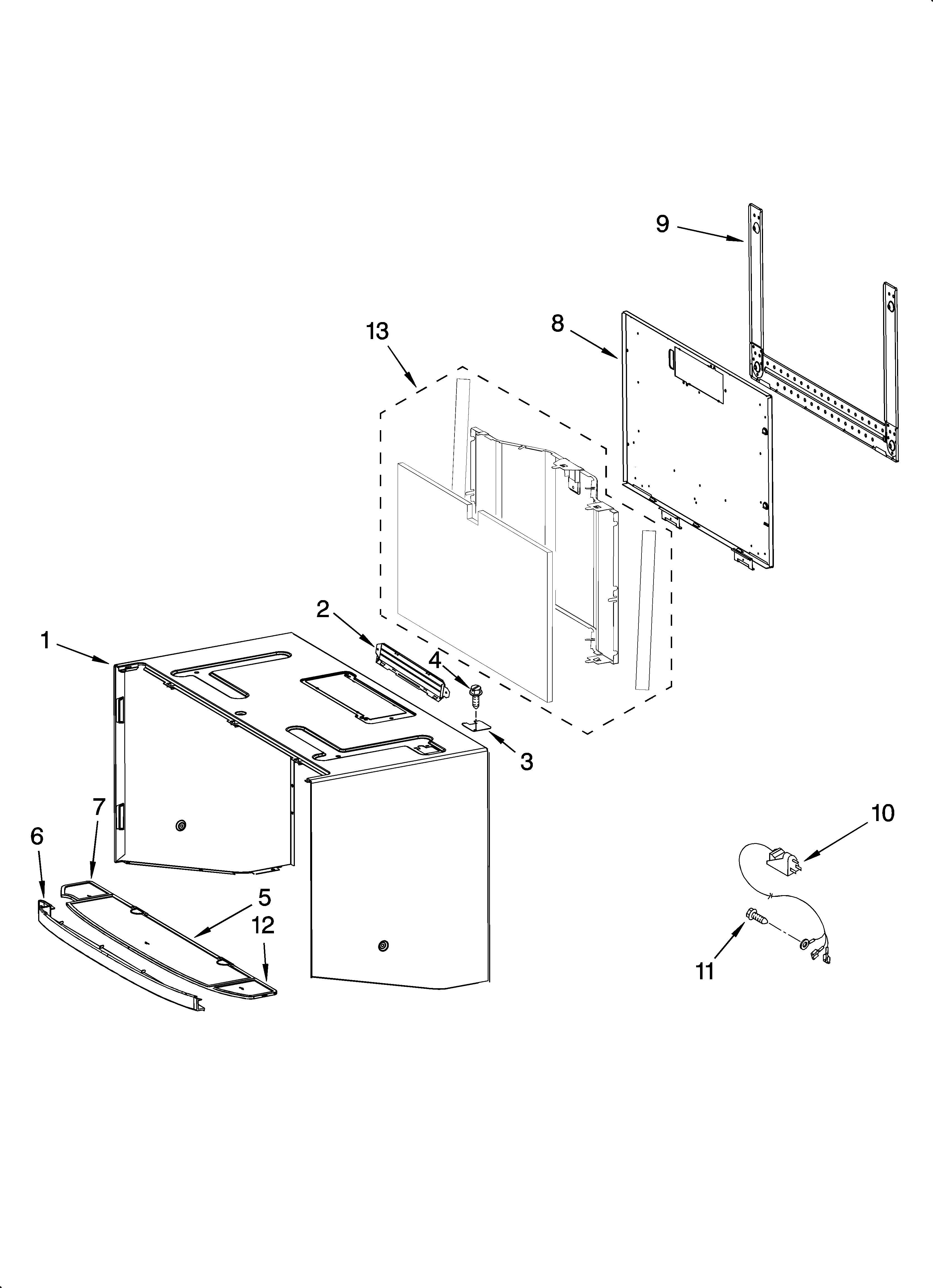 Cabinet and installation parts