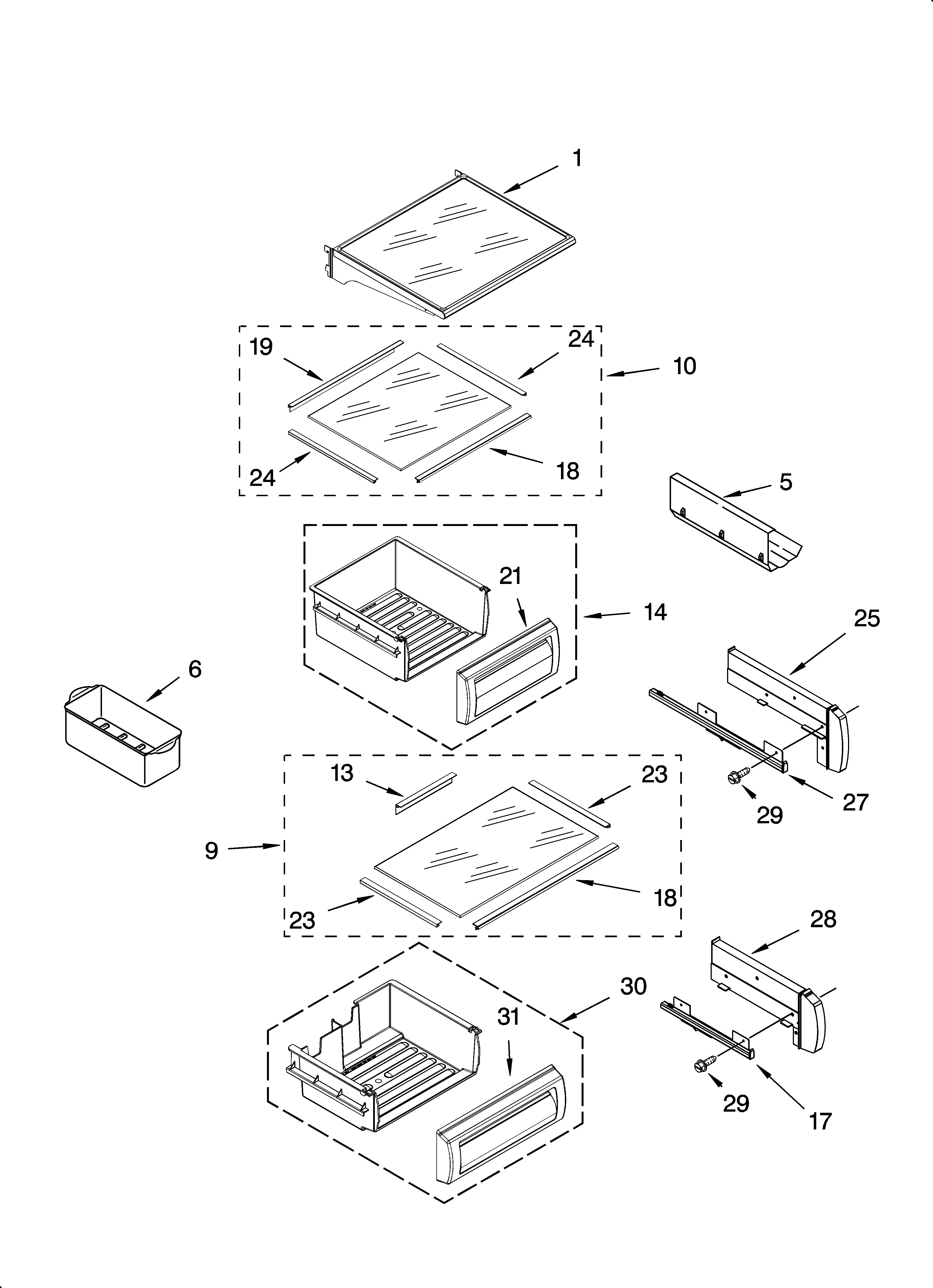 Refrigerator shelf parts