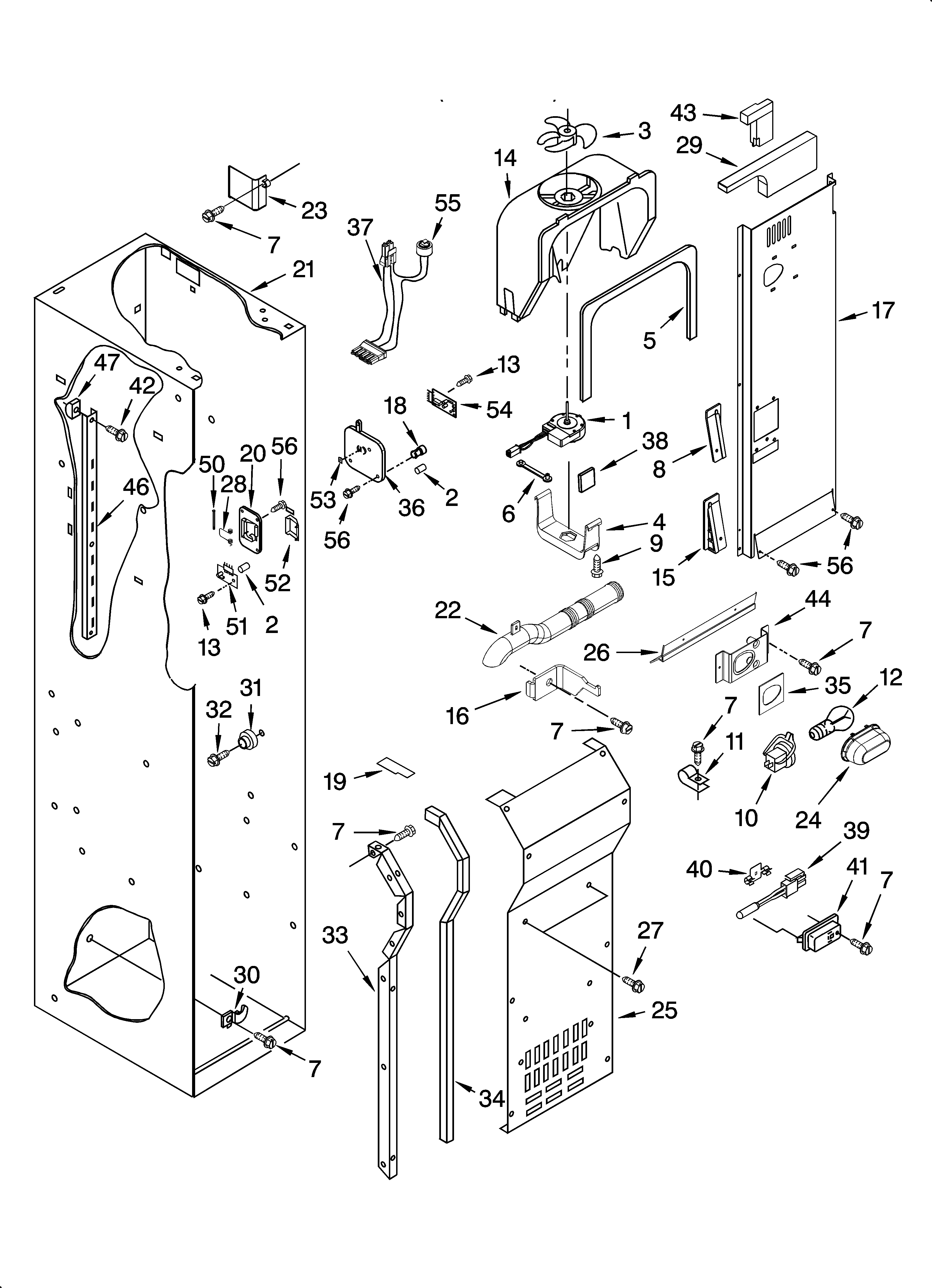Freezer liner and air flow parts