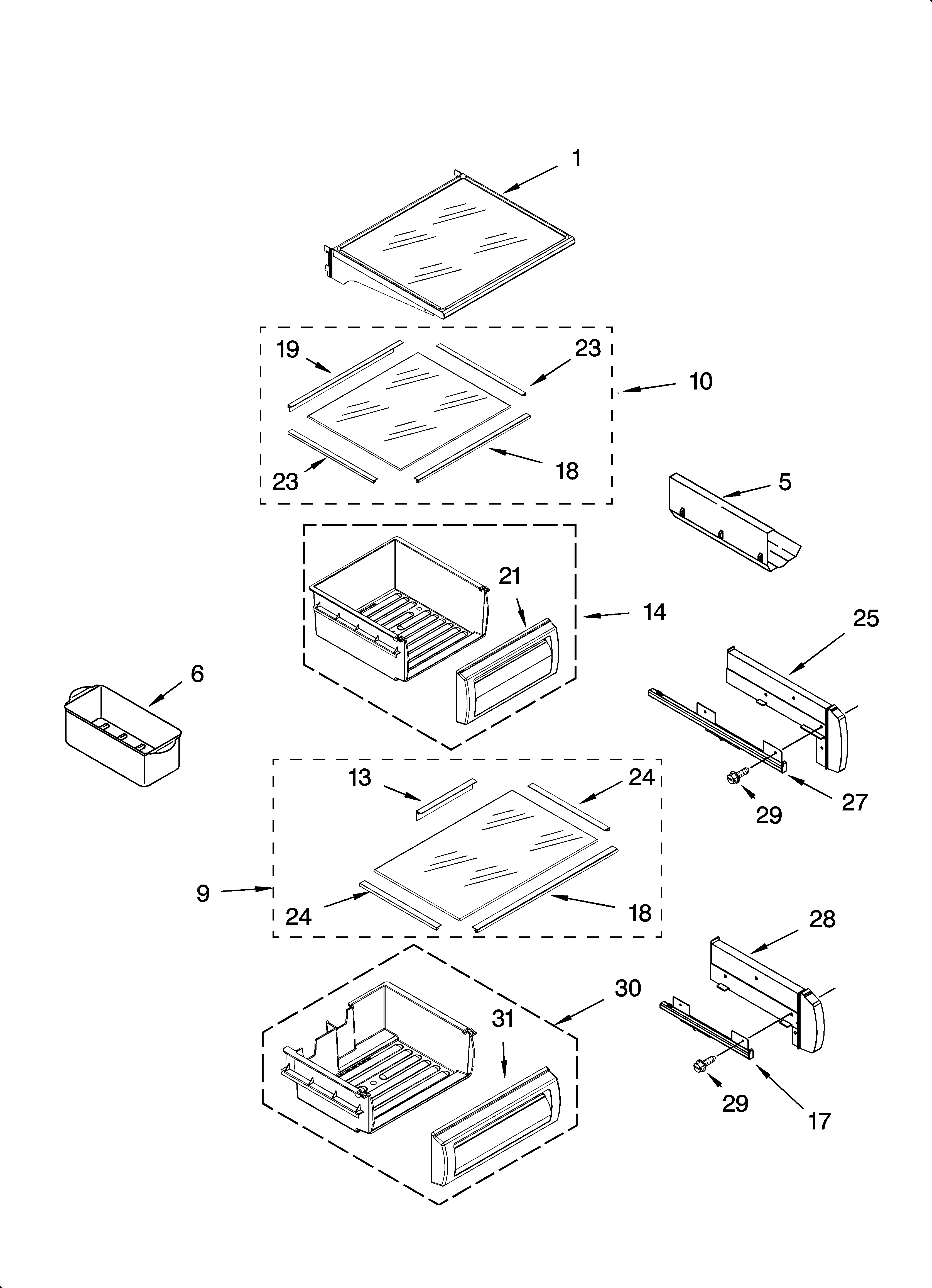 Refrigerator shelf parts