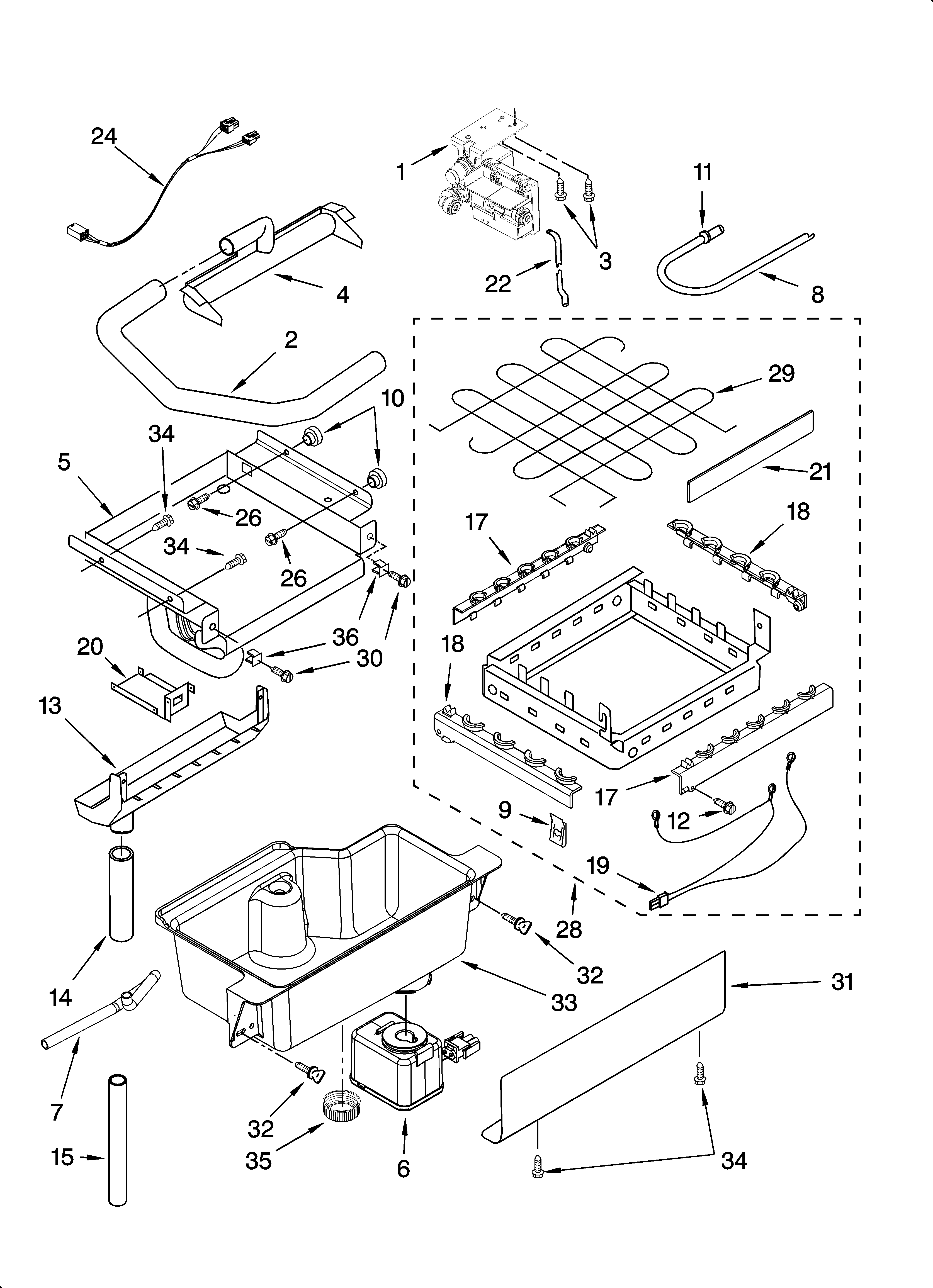 Evaporator, ice cutter grid and water parts